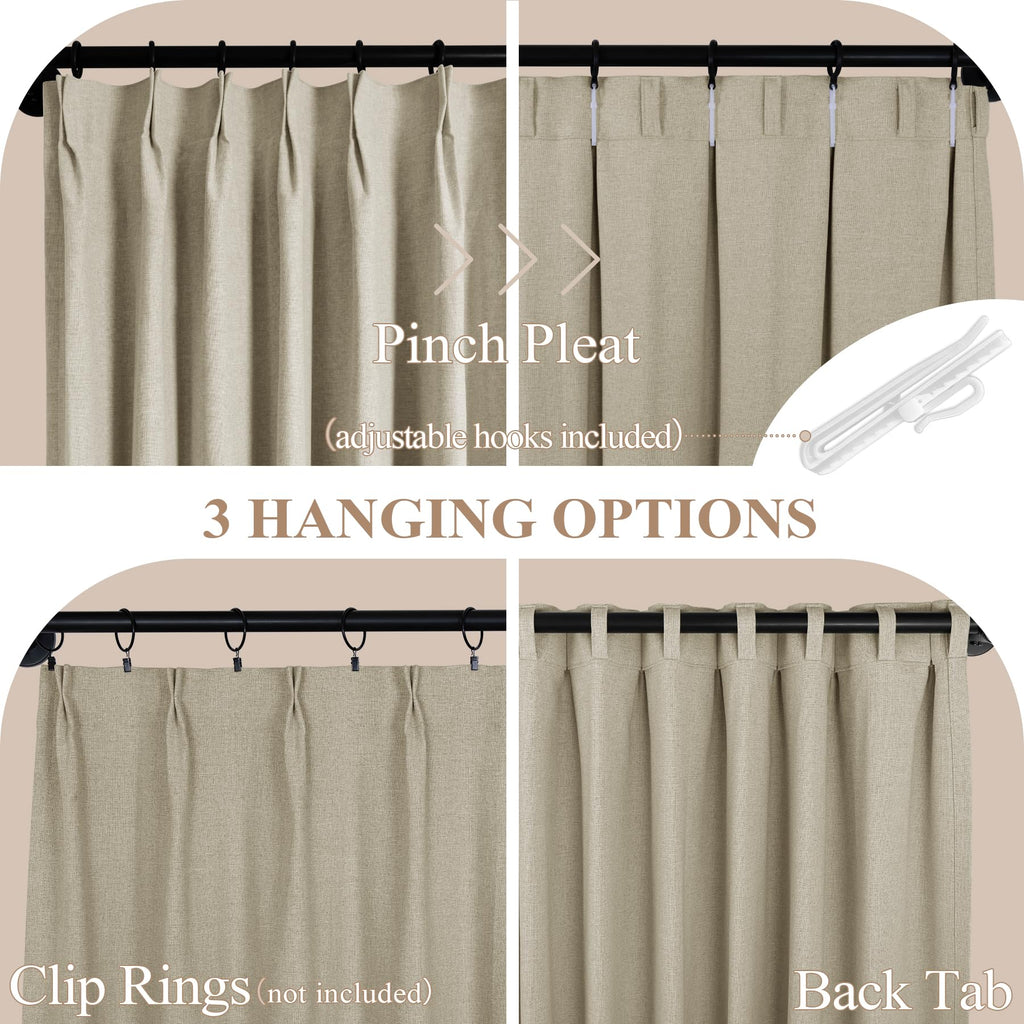 2-in-1 Linen Blackout Pinch Pleat Curtains Set