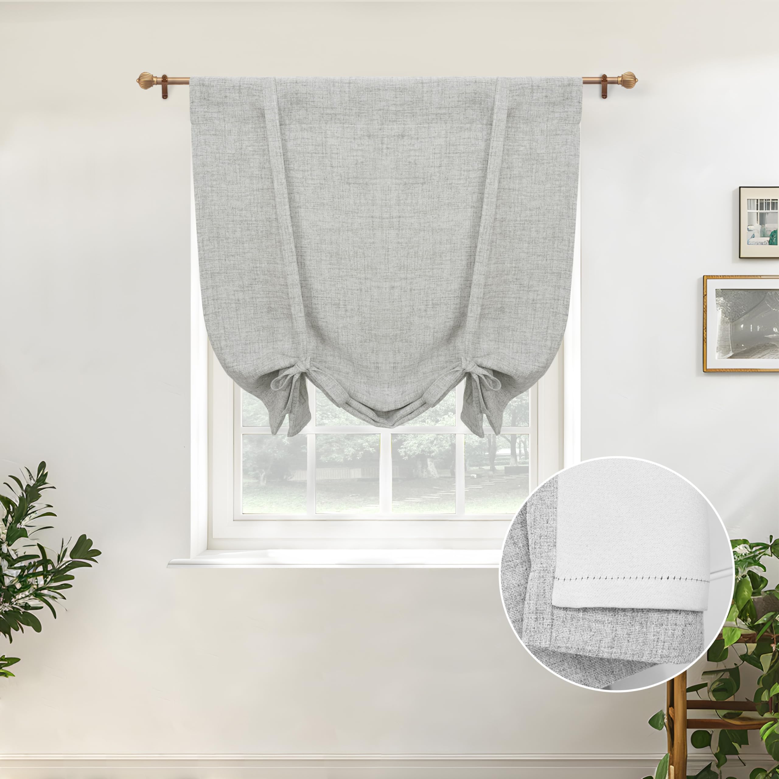 Double Layer Linen Blackout Tie-Up Curtain