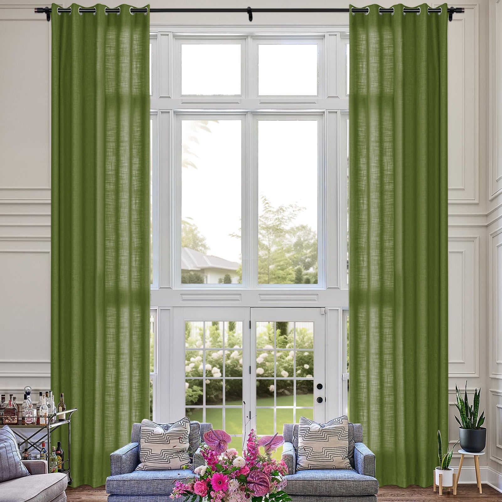 Extra Long Linen Room Darkening Curtains Set