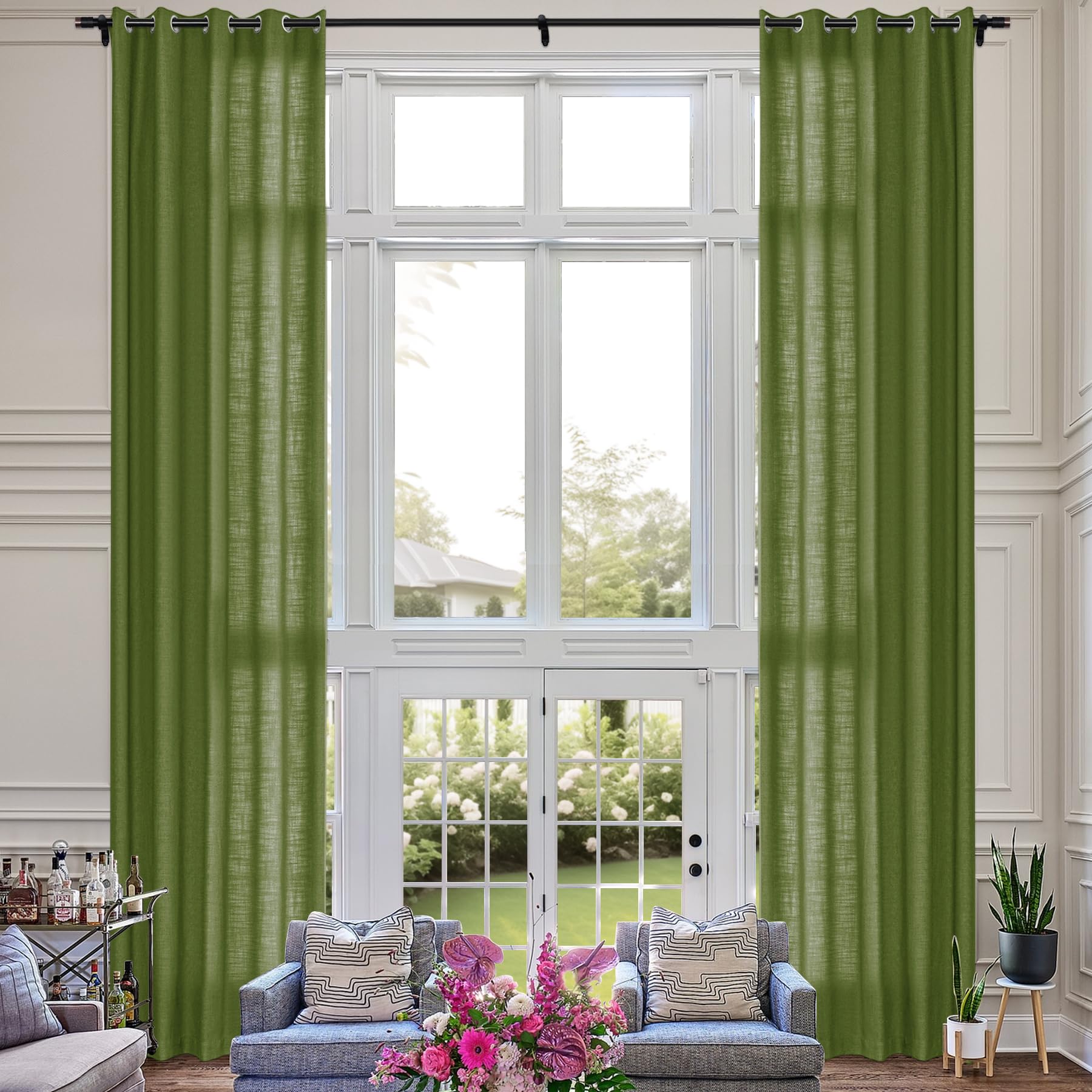 Extra Long Linen Room Darkening Curtains Set