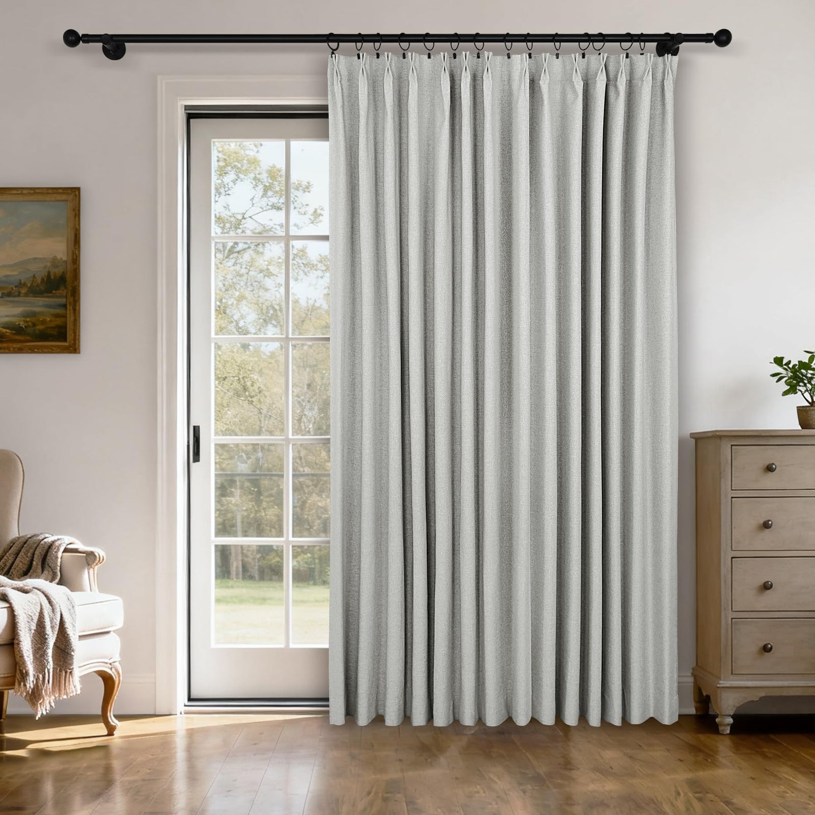 Pinch Pleated Linen Blackout Curtains Set