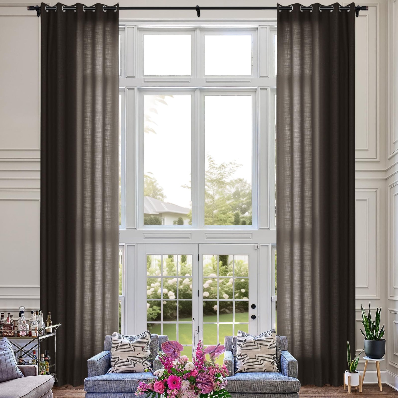 Extra Long Linen Room Darkening Curtains Set