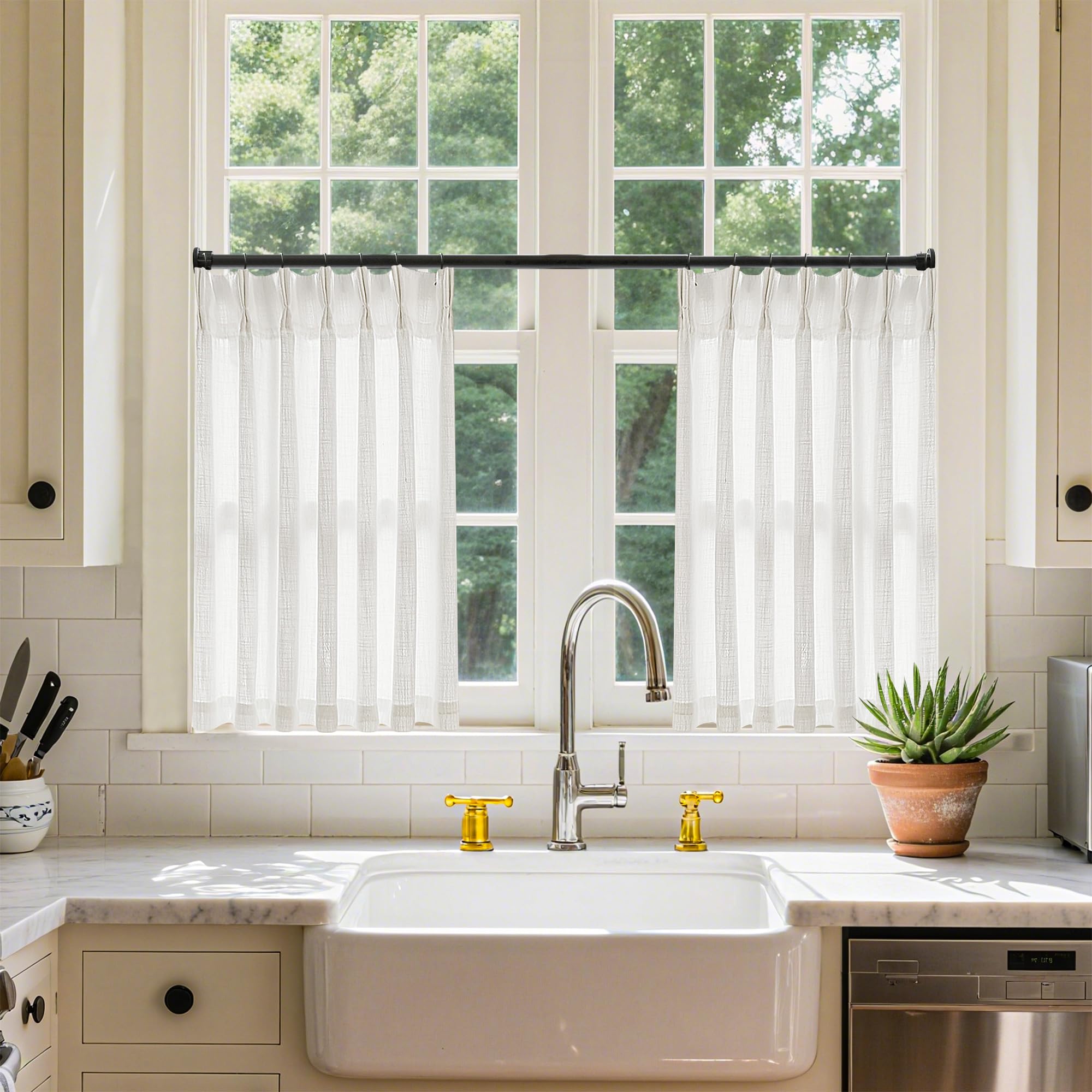 Pinch Pleated Linen Light Filtering Curtains Set