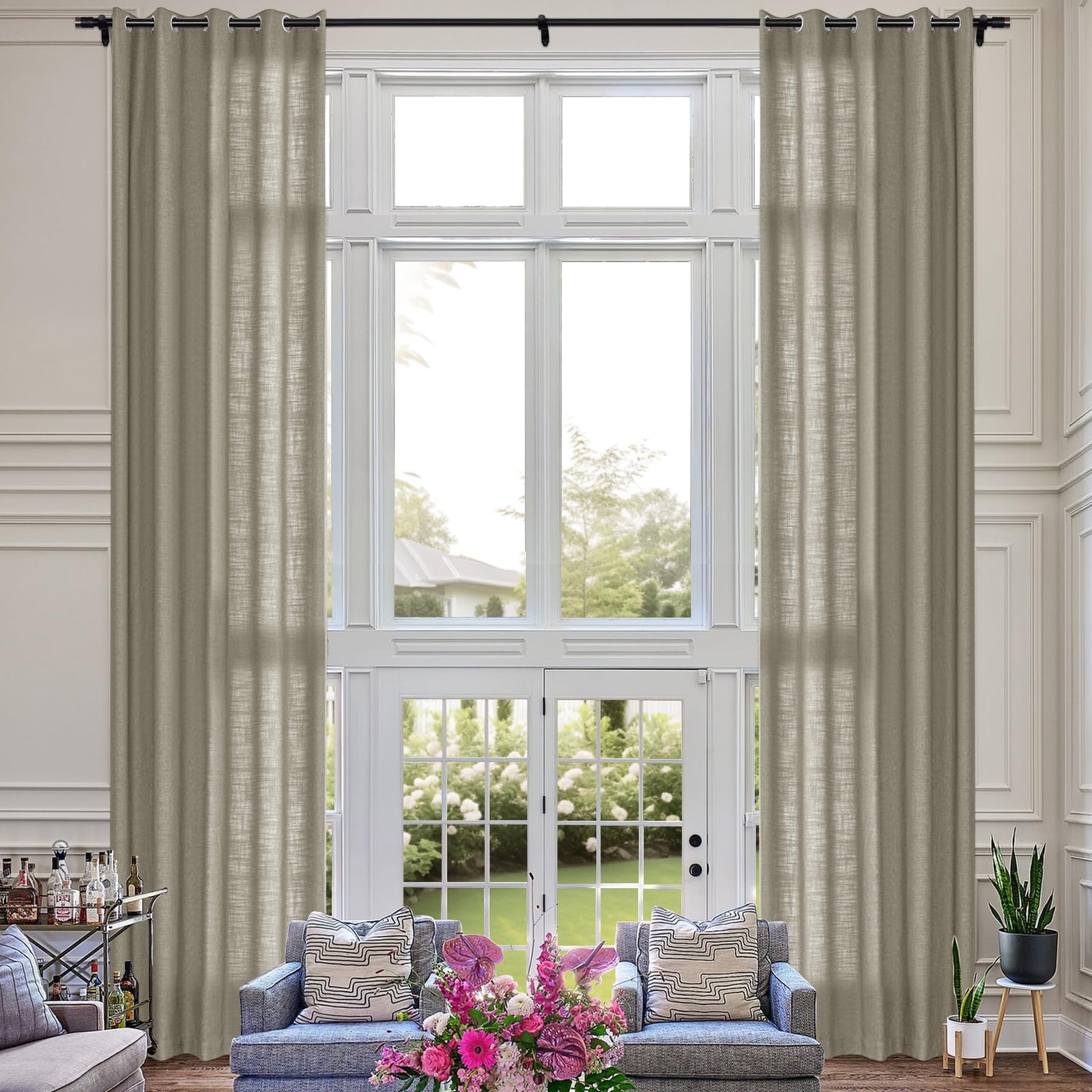 Extra Long Linen Room Darkening Curtains Set