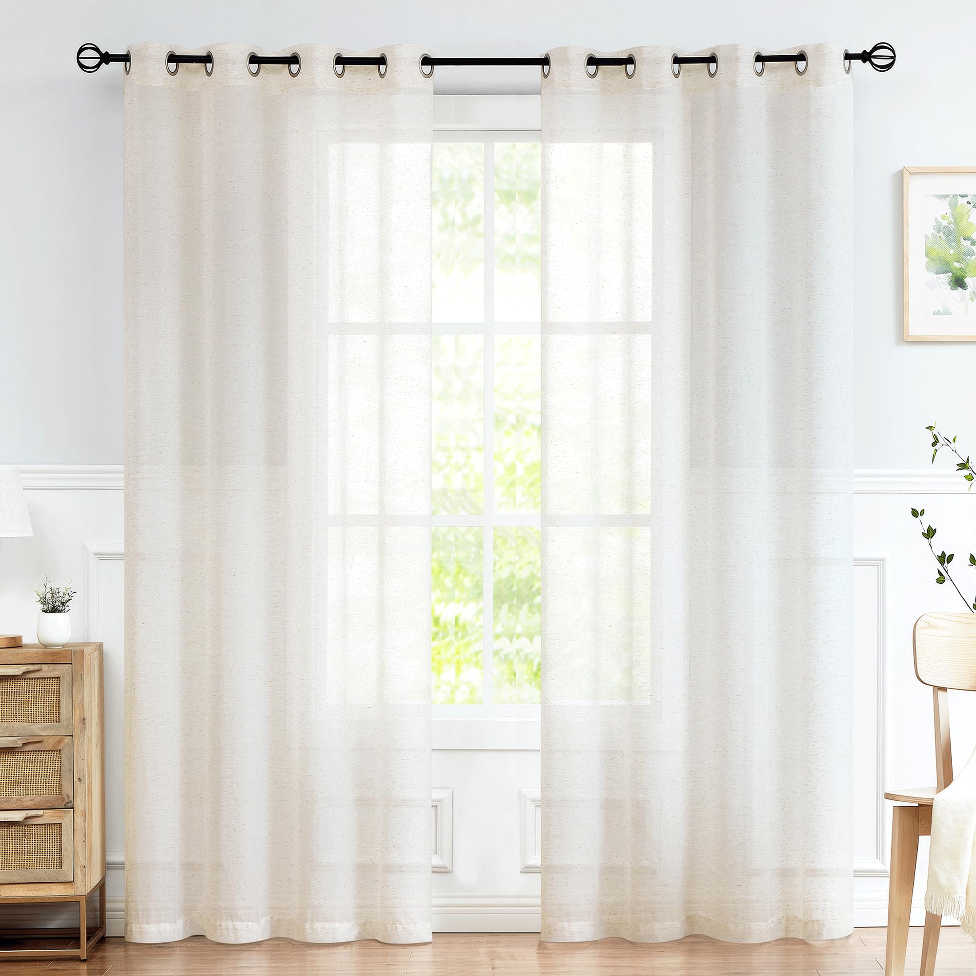 FMFUNCTEX Flax Blend Sheer Curtains