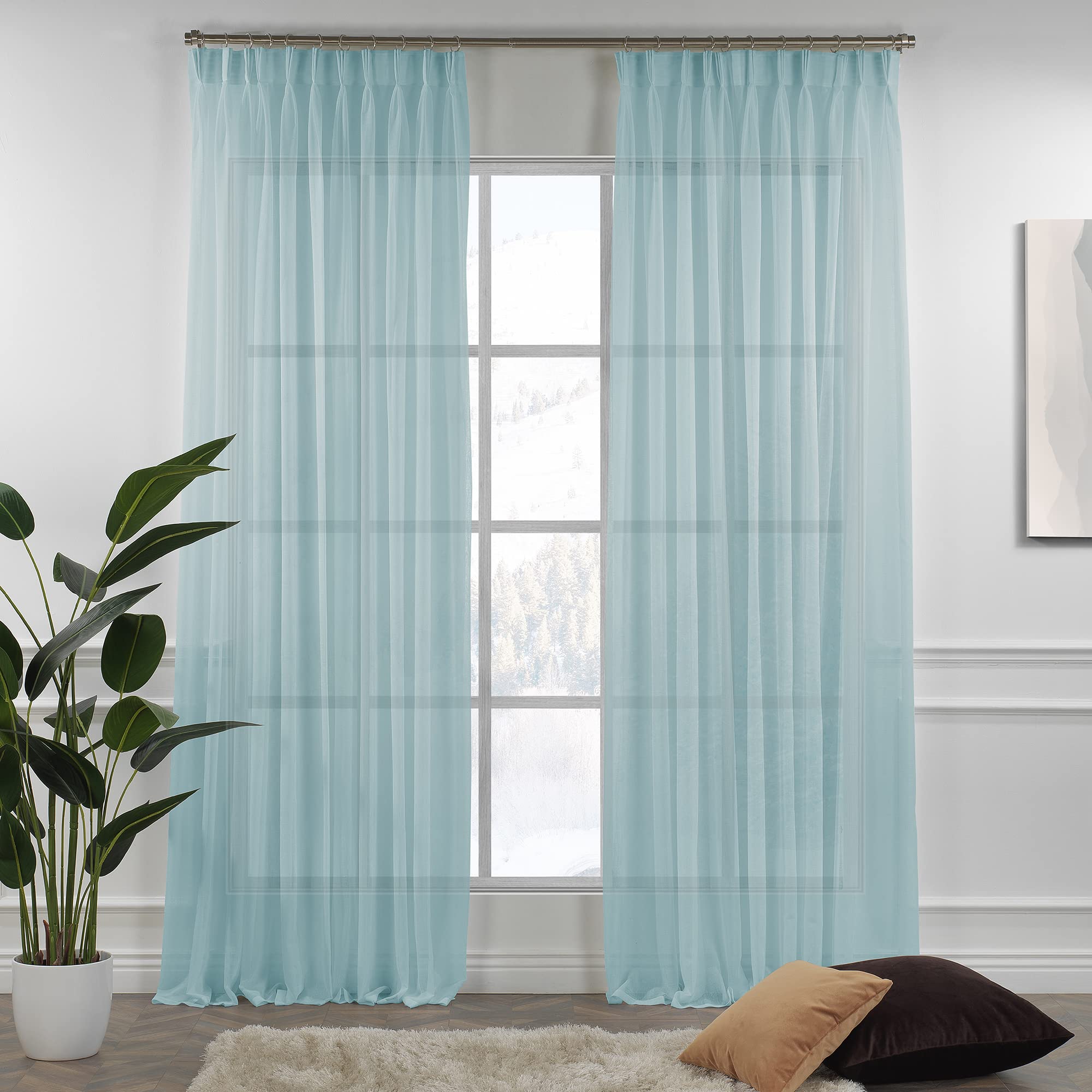 Extra Long Pinch Pleated Sheer Linen Curtains Set
