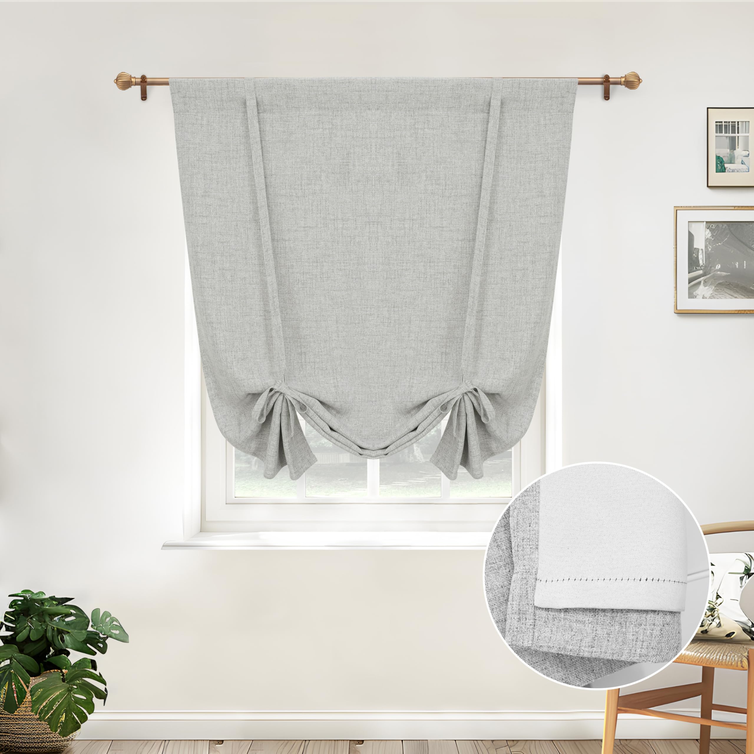 Double Layer Linen Blackout Tie-Up Curtain