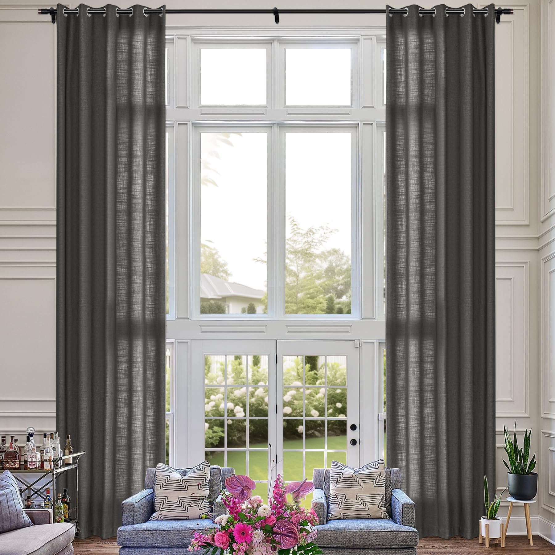 Extra Long Linen Room Darkening Curtains Set