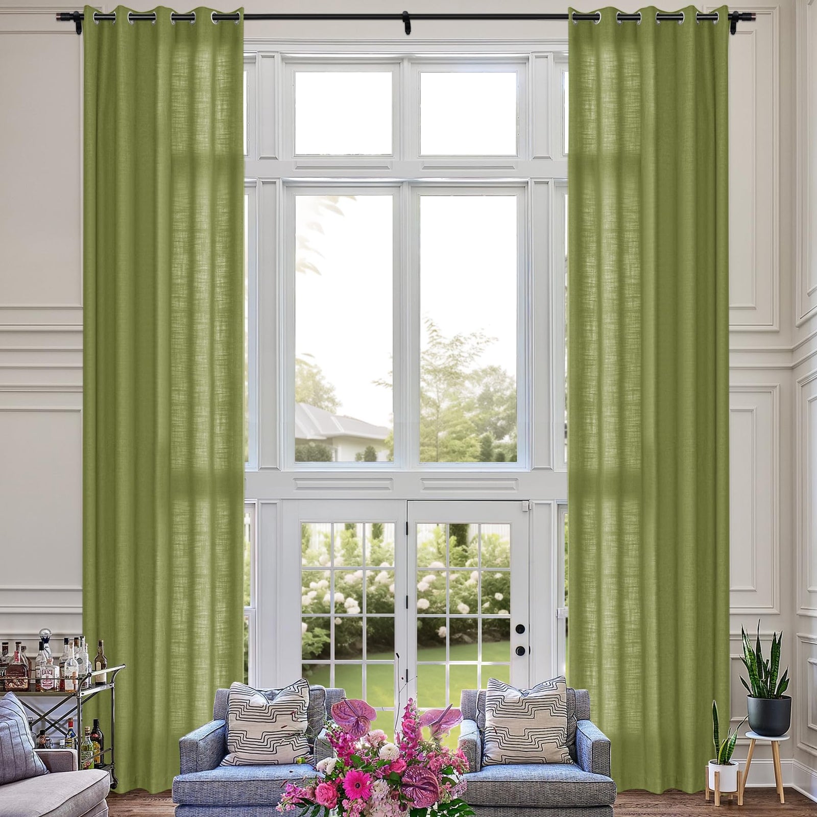 Extra Long Linen Room Darkening Curtains Set