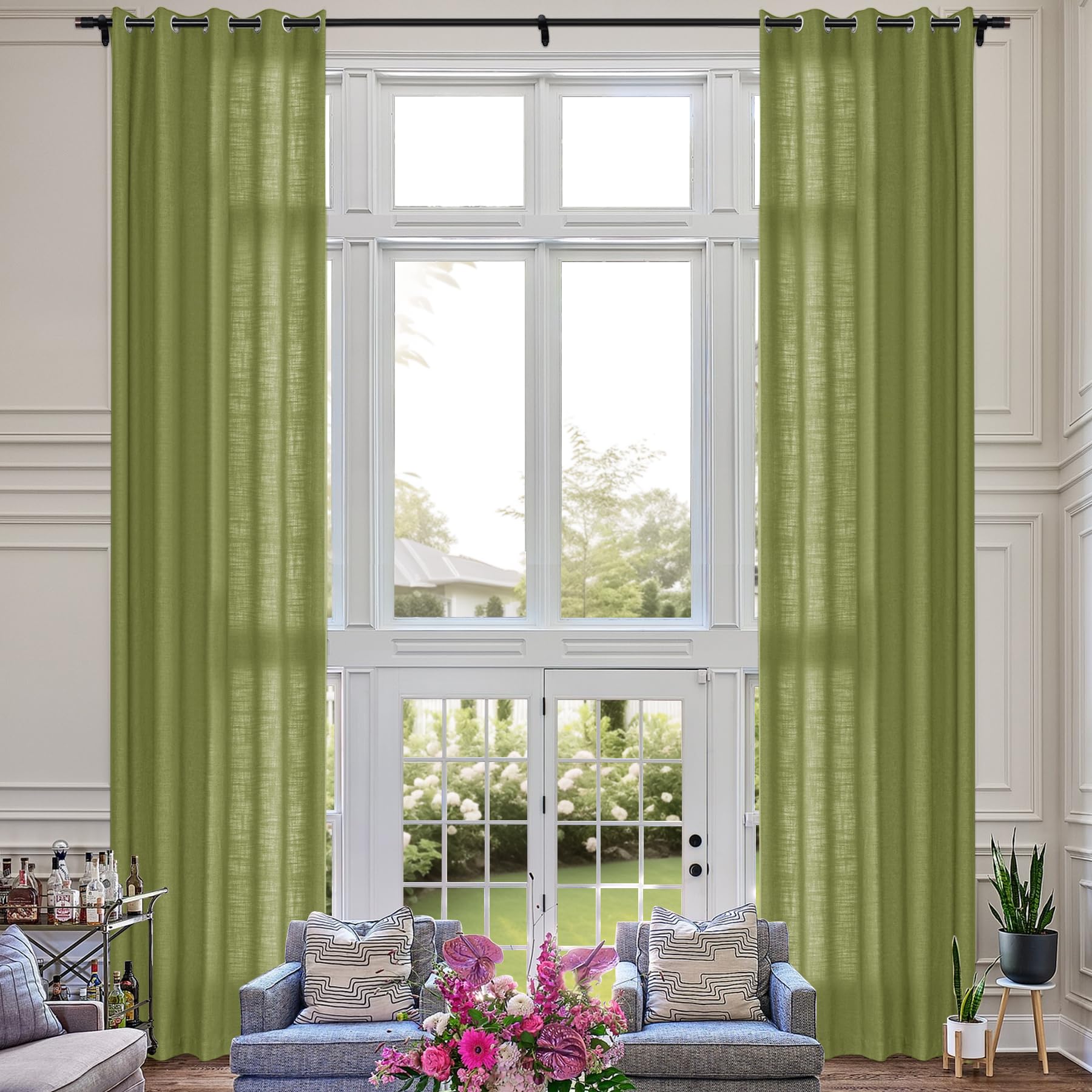 Extra Long Linen Room Darkening Curtains Set