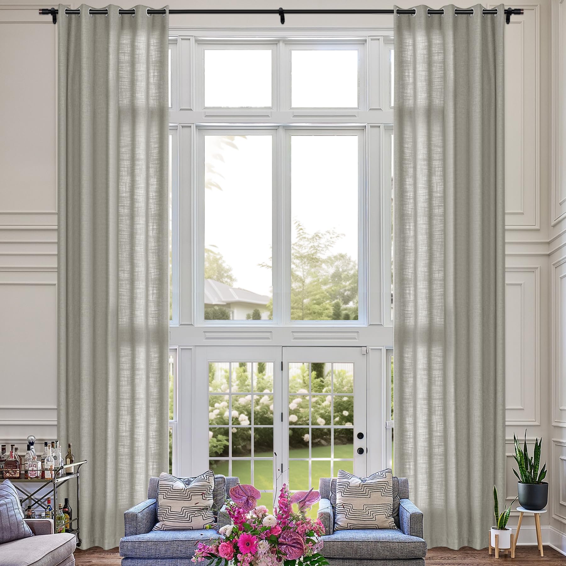 Extra Long Linen Room Darkening Curtains Set