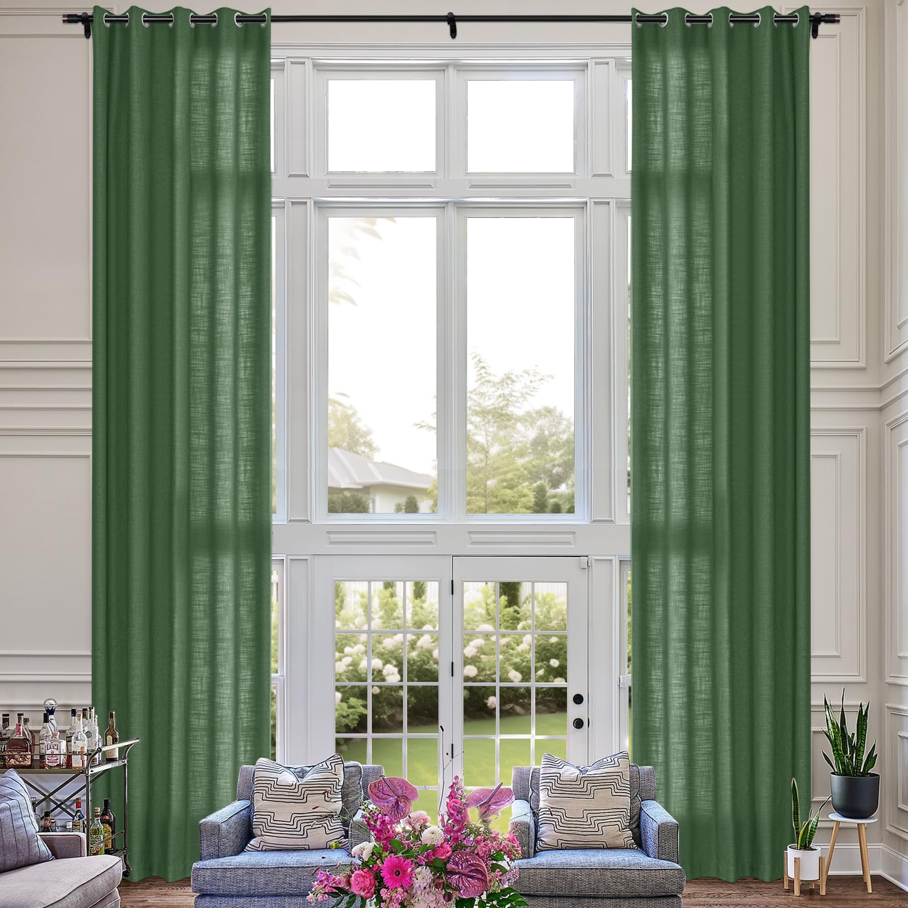 Extra Long Linen Room Darkening Curtains Set