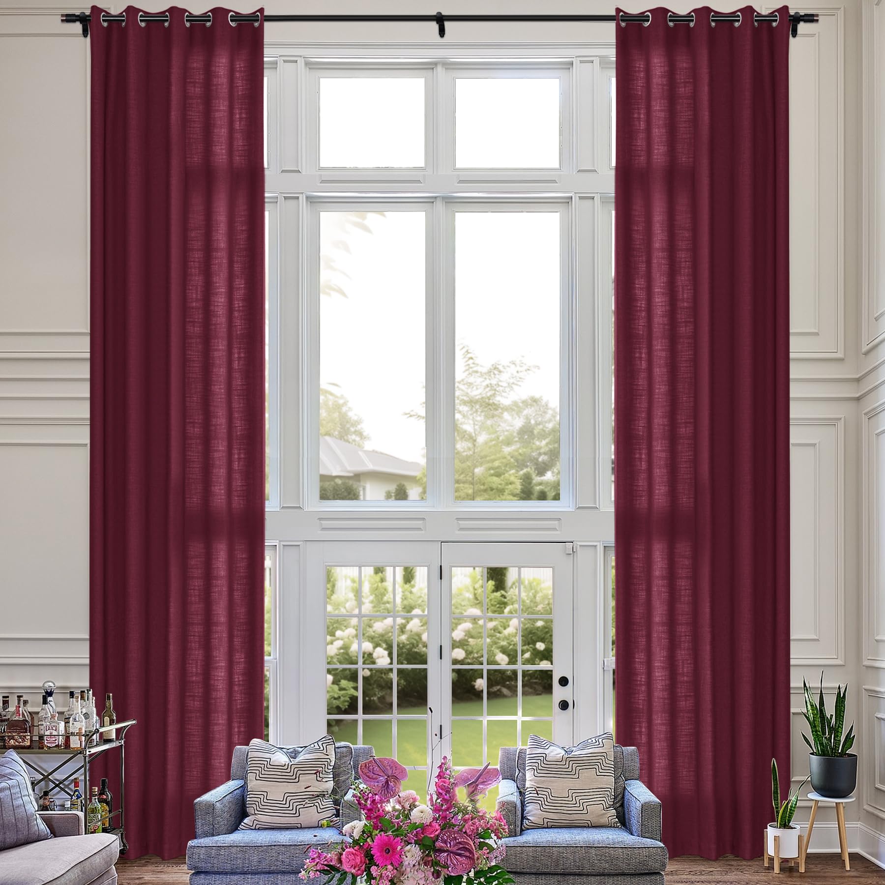 Extra Long Linen Room Darkening Curtains Set