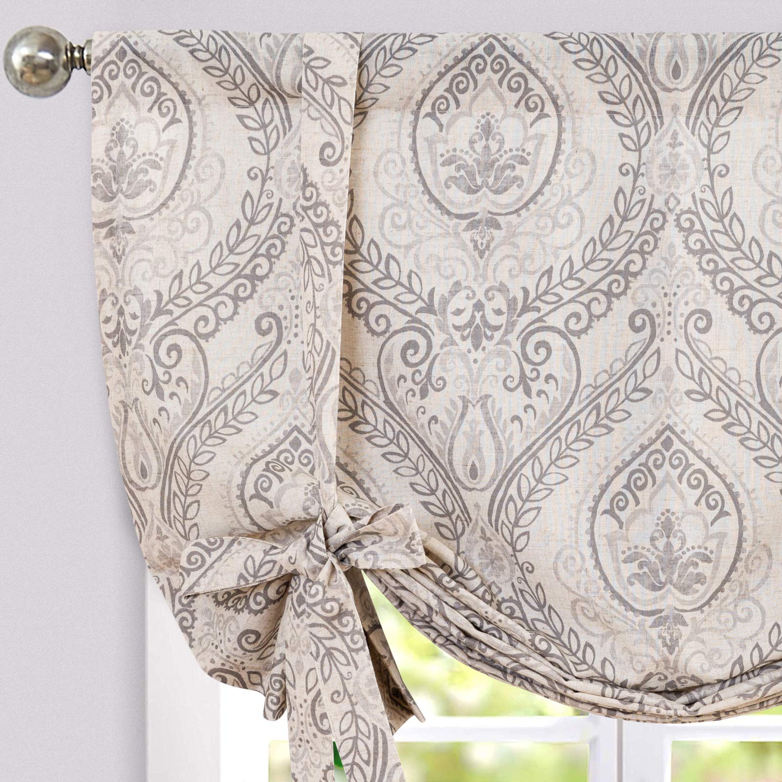 Damask Paisley Tie-Up Curtain Panel