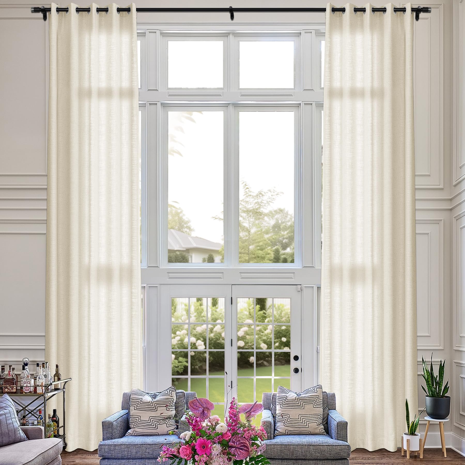 Extra Long Linen Room Darkening Curtains Set