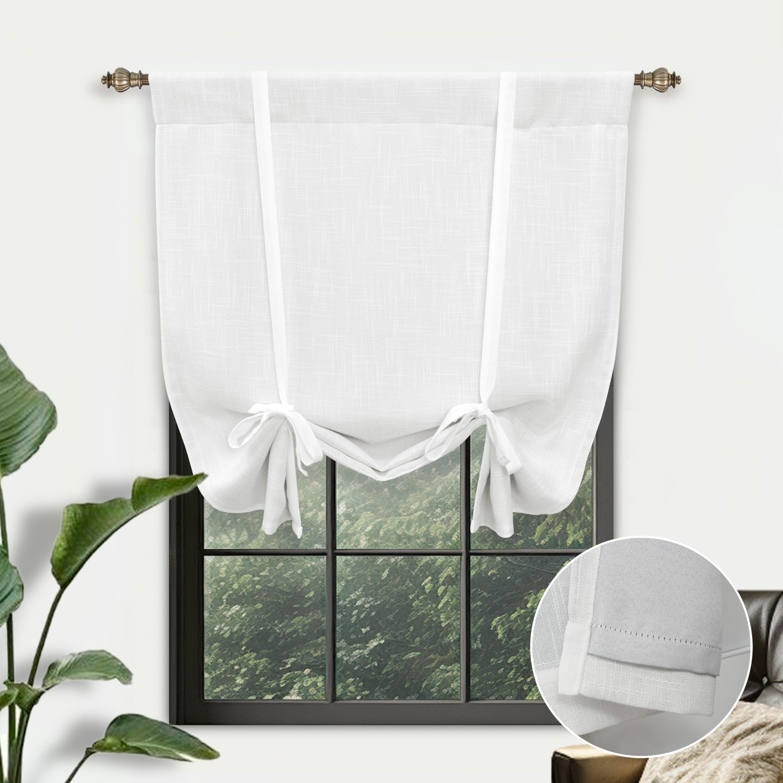 Double Layer Linen Blackout Tie-Up Curtain
