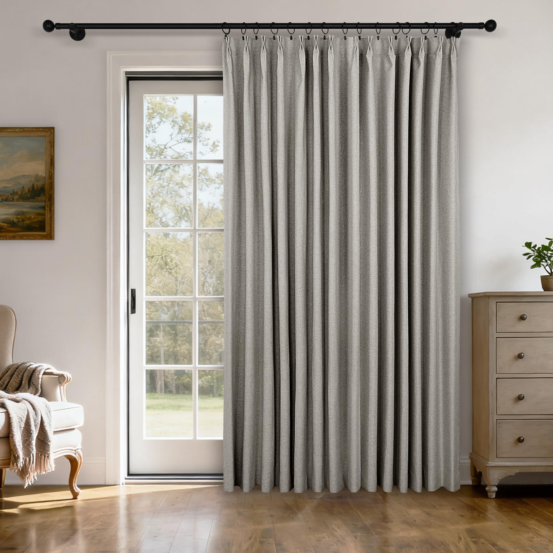 Pinch Pleated Linen Blackout Curtains Set