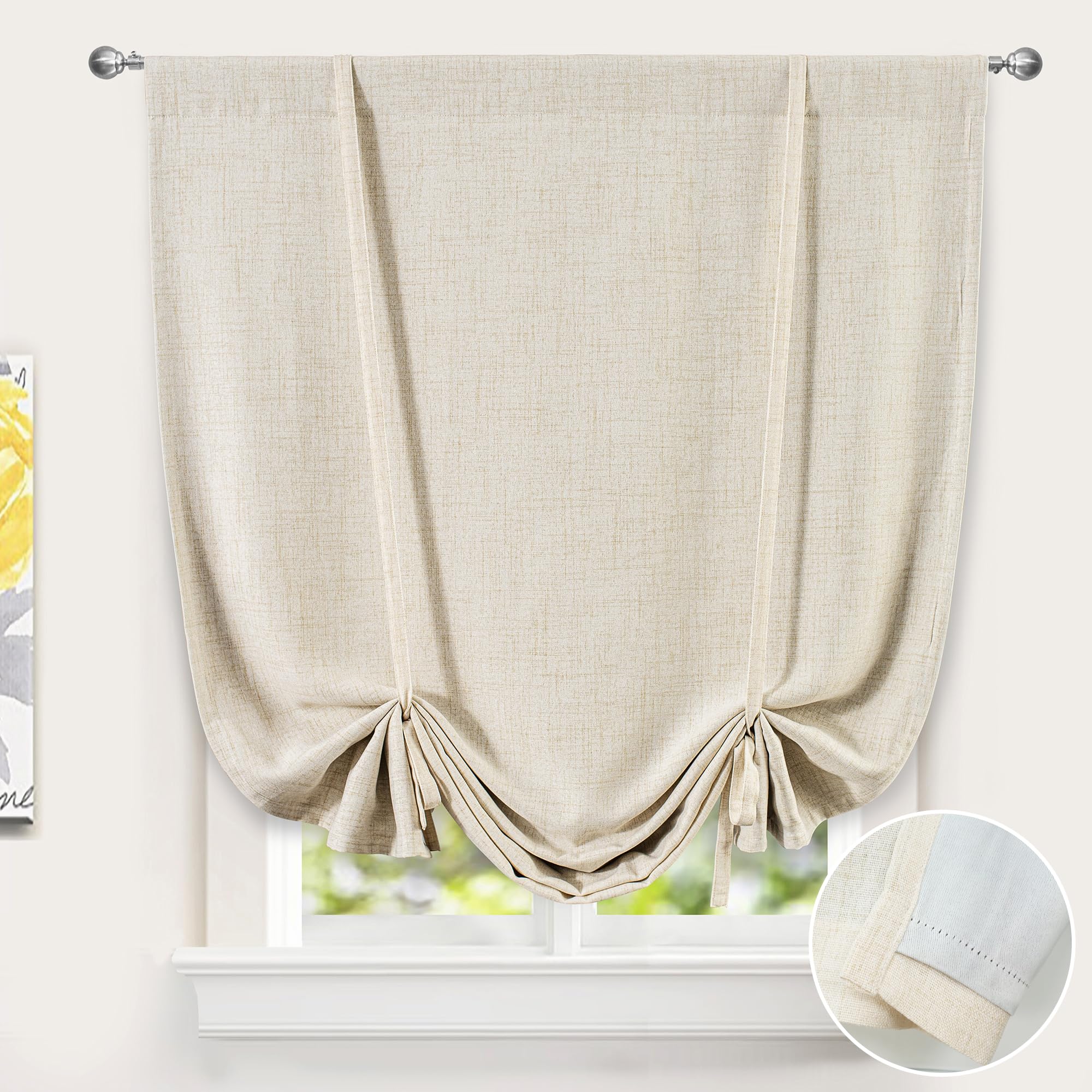 Double Layer Linen Blackout Tie-Up Curtain