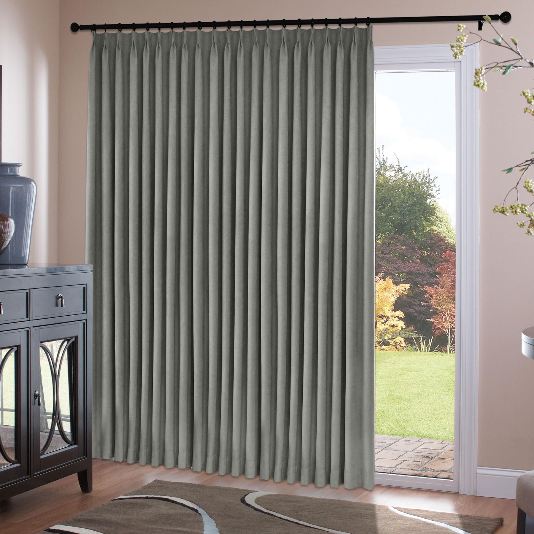 Chenille Pinch Pleated Blackout Curtains Set