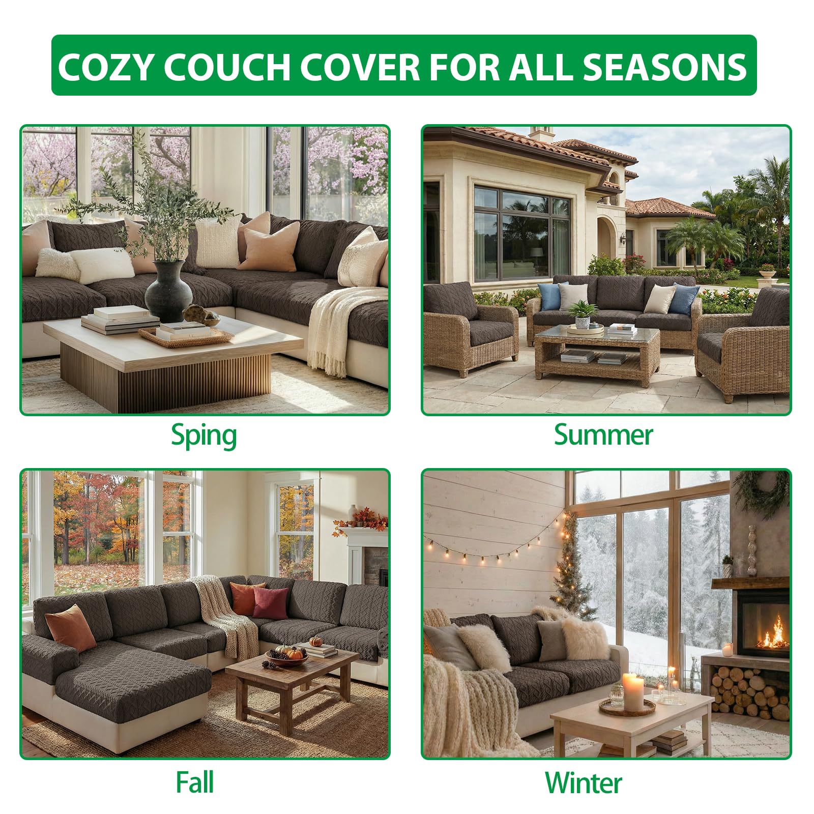 Stretch Fleece Couch Cushion Covers Set