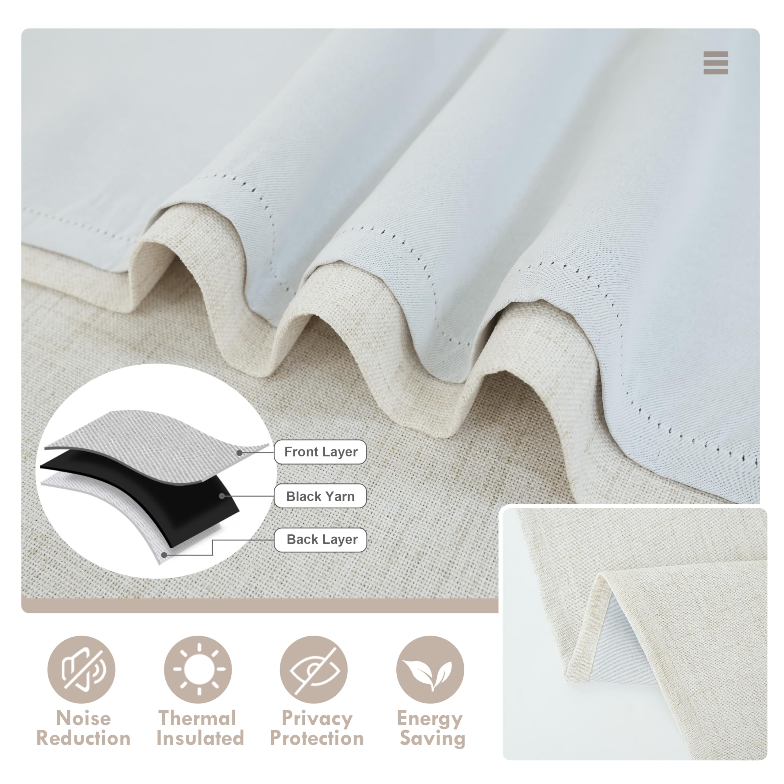 Double Layer Linen Blackout Tie-Up Curtain