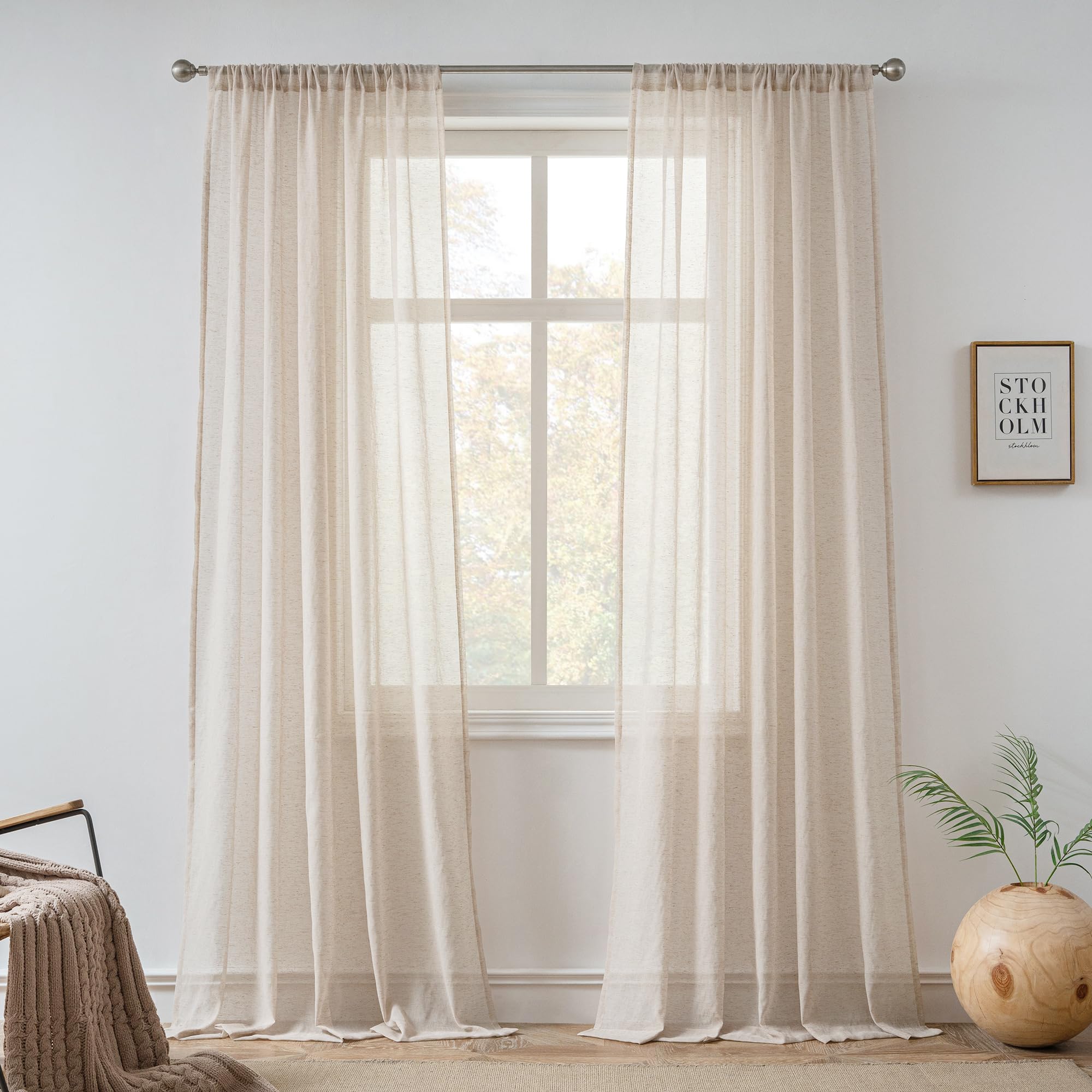 FMFUNCTEX Flax Blend Sheer Curtains