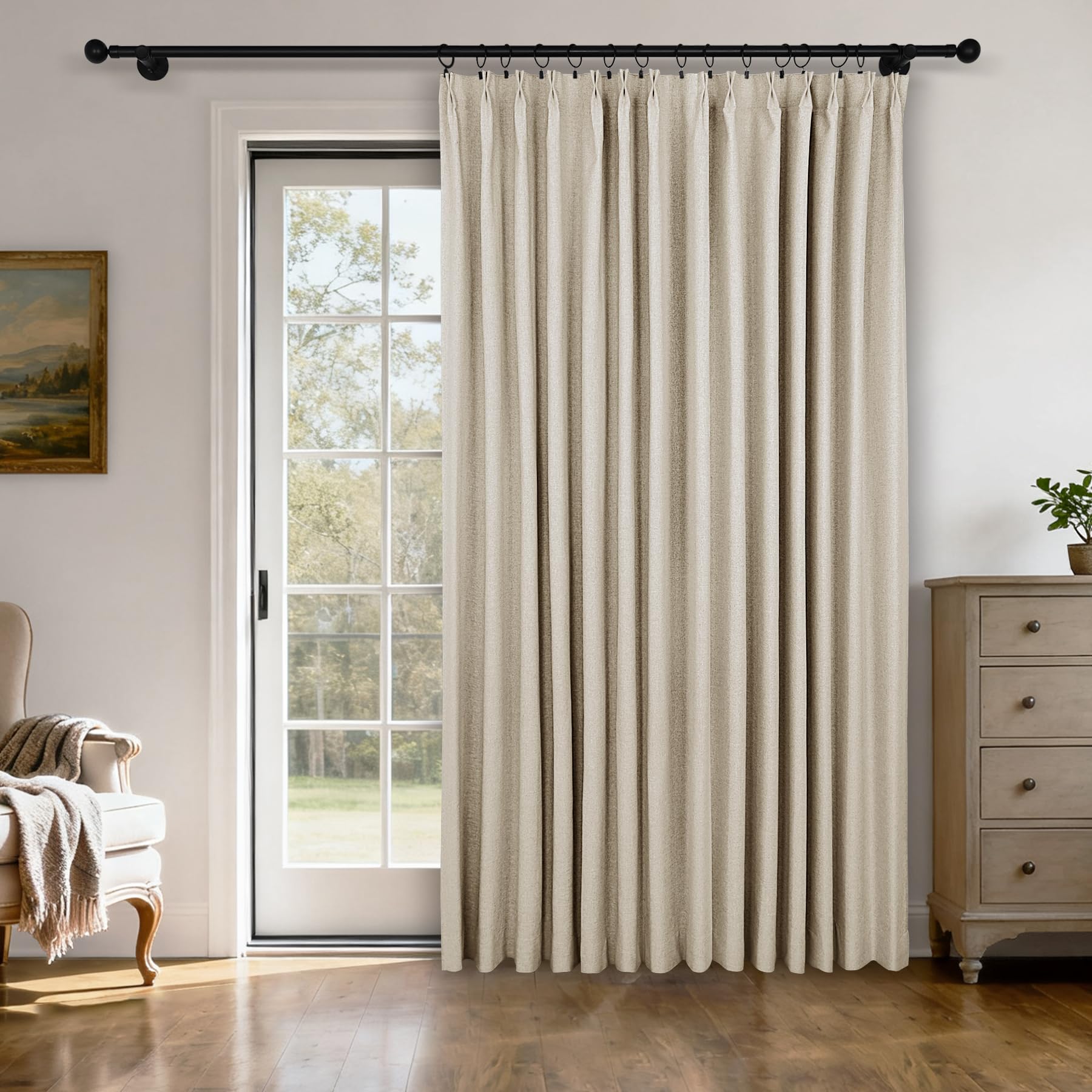 Pinch Pleated Linen Blackout Curtains Set
