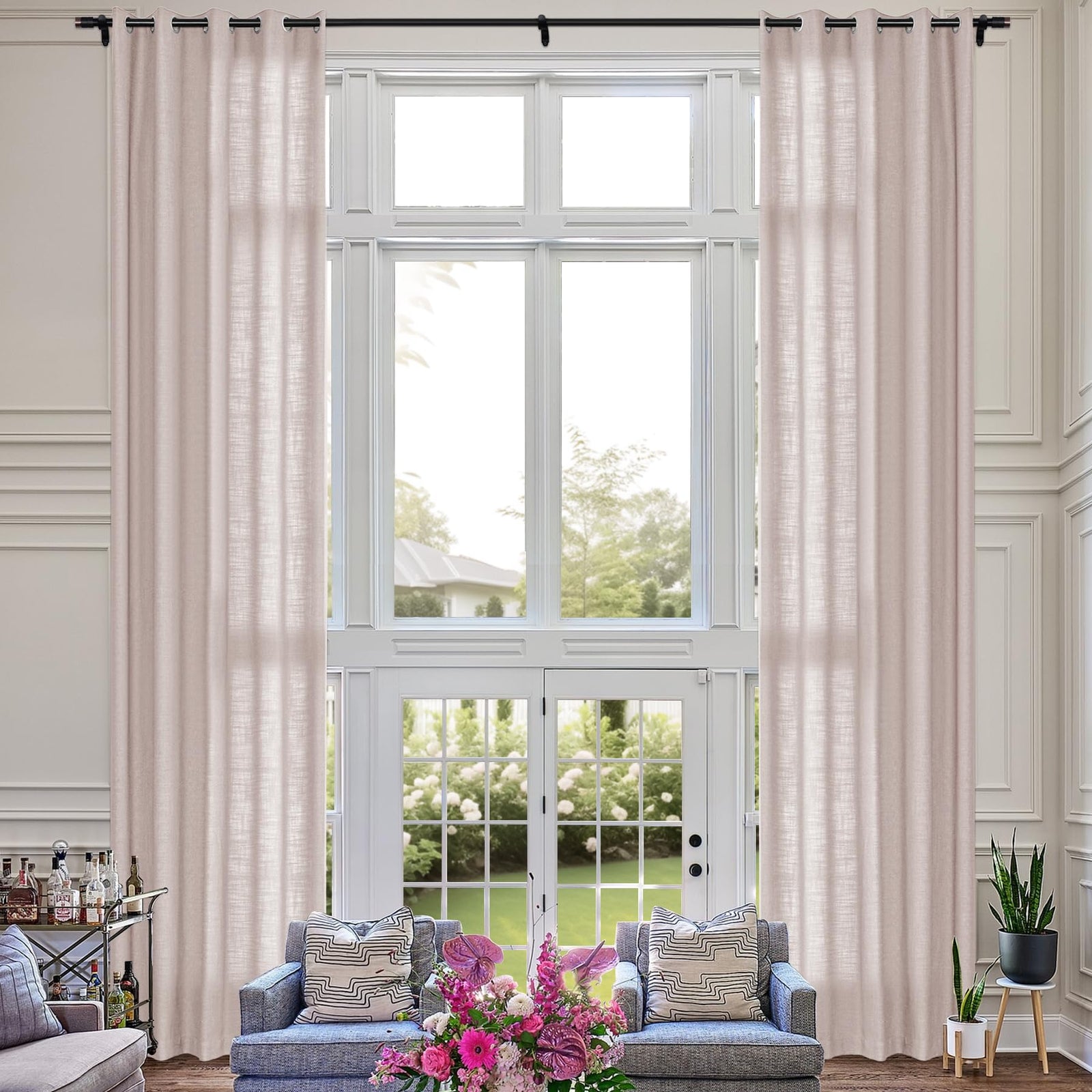 Extra Long Linen Room Darkening Curtains Set