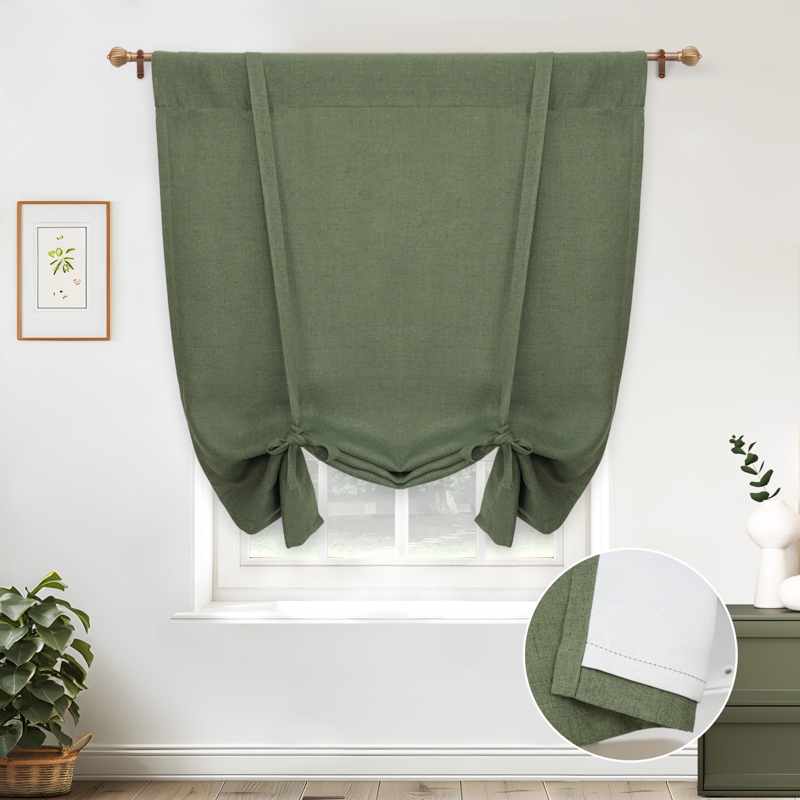 Double Layer Linen Blackout Tie-Up Curtain