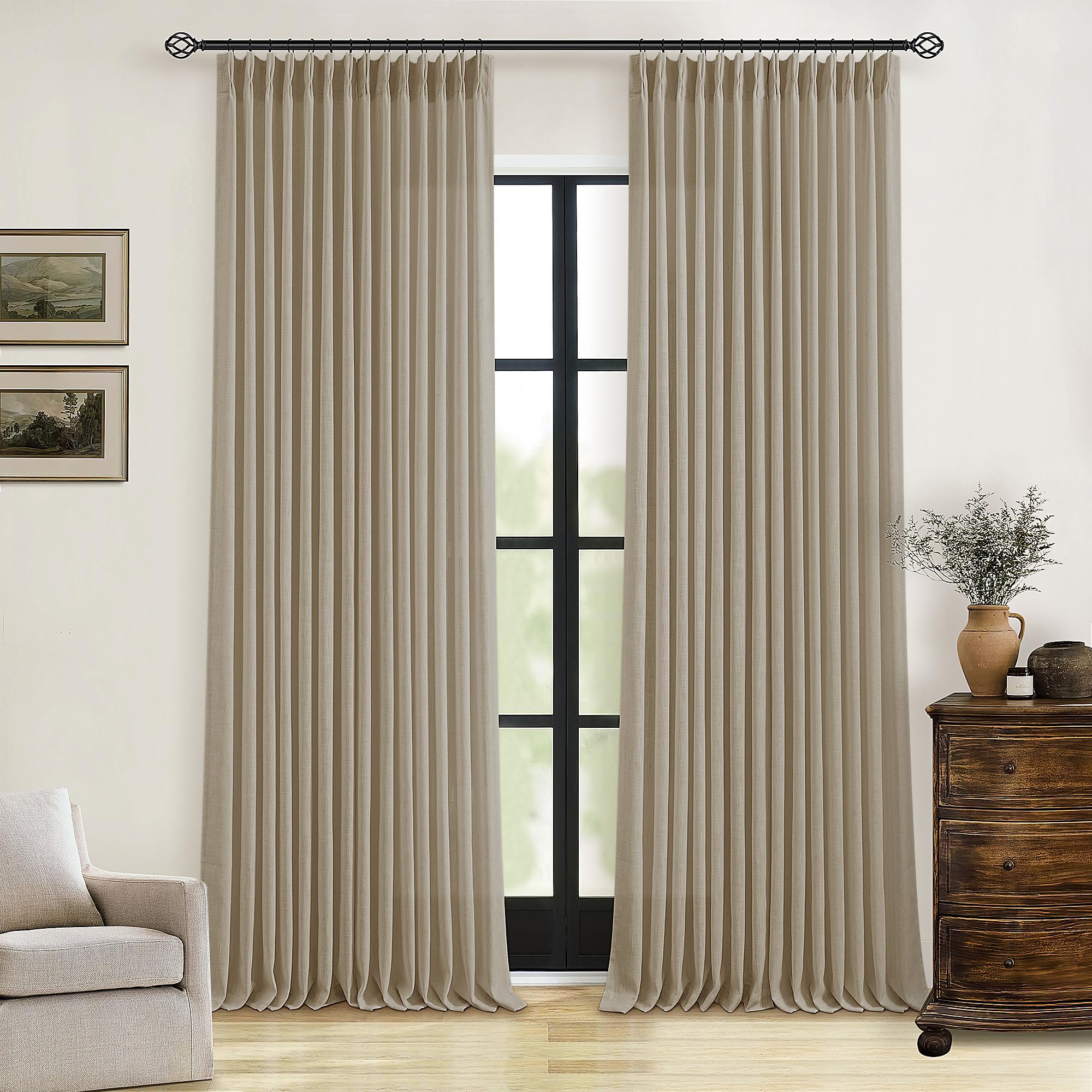 Pinch Pleated Linen Light Filtering Curtains Set