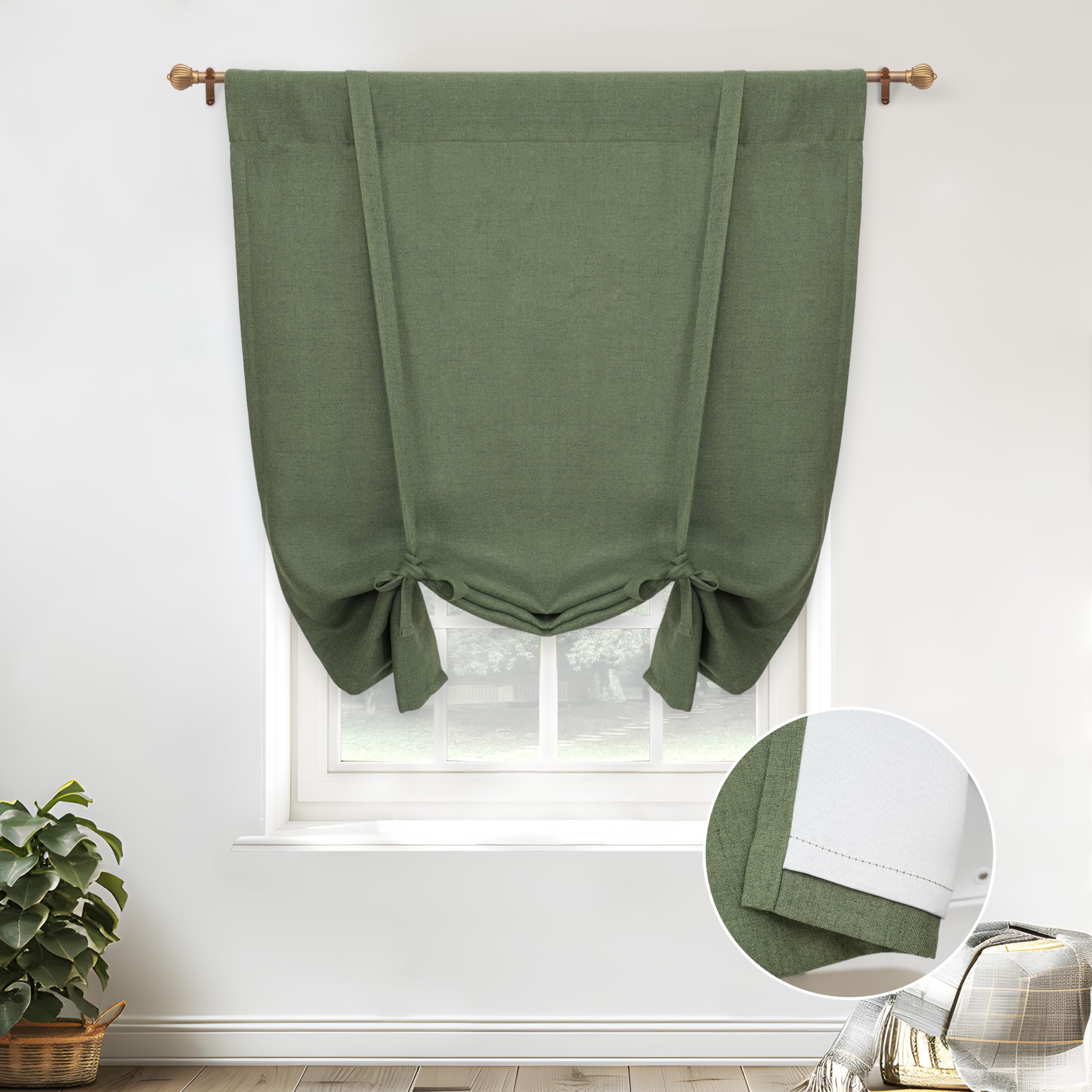 Double Layer Linen Blackout Tie-Up Curtain