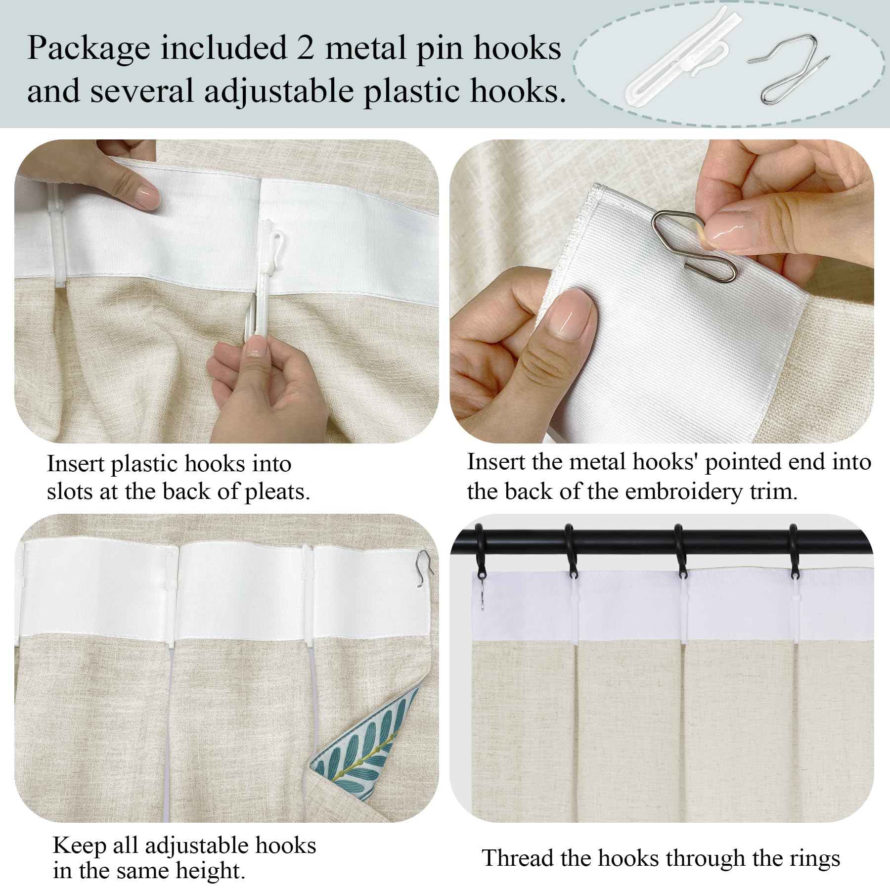 Pinch Pleated Linen Light Filtering Curtains Set