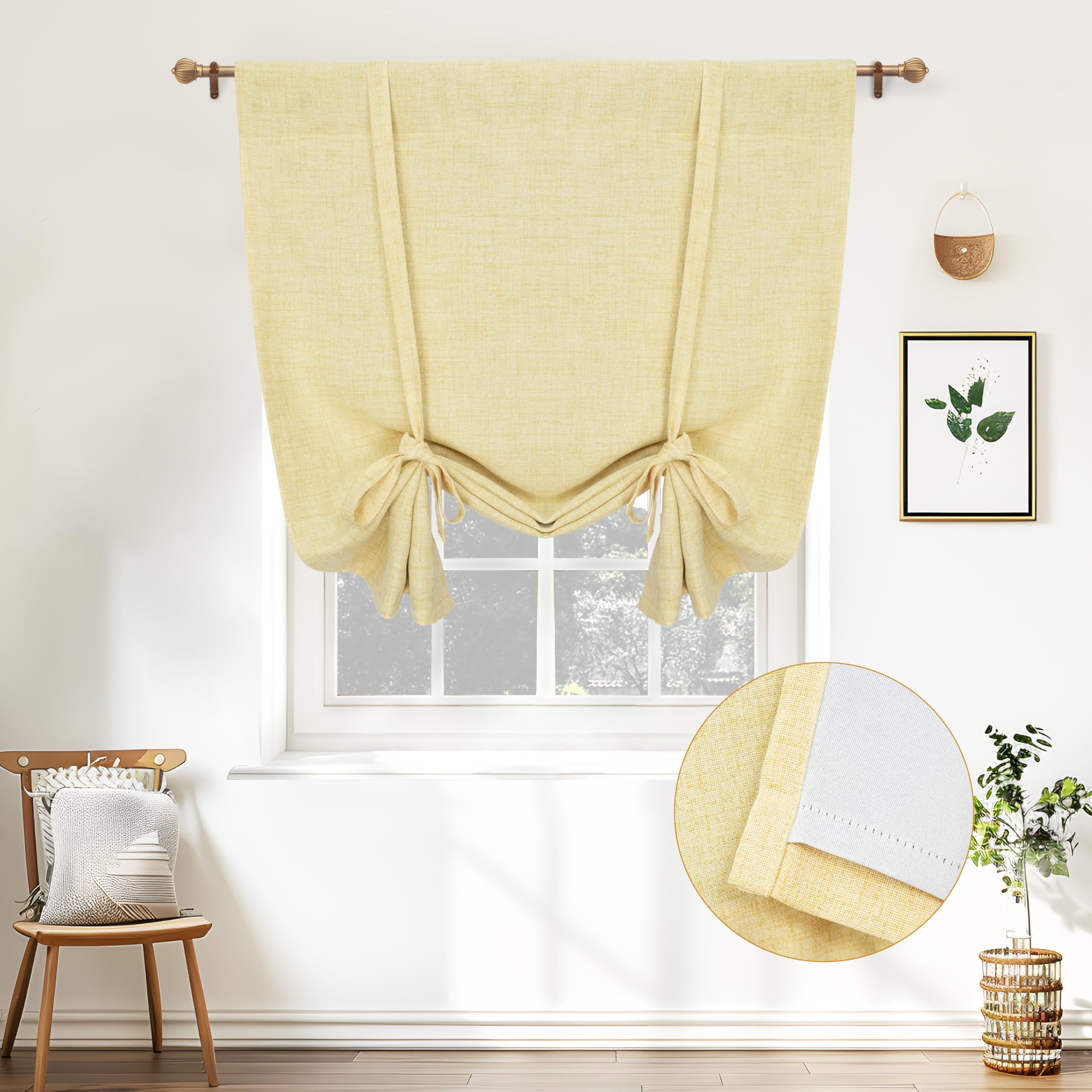 Double Layer Linen Blackout Tie-Up Curtain