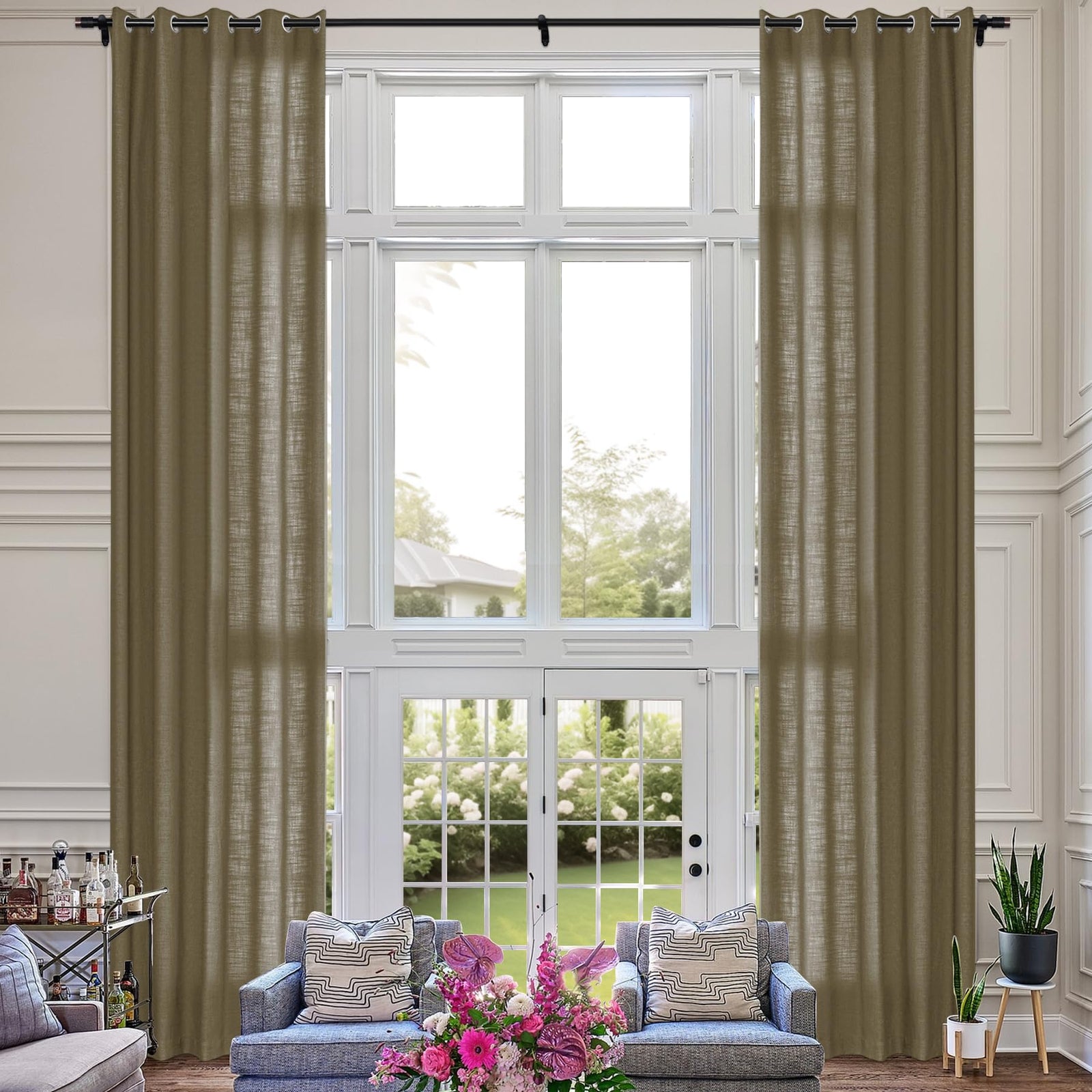 Extra Long Linen Room Darkening Curtains Set