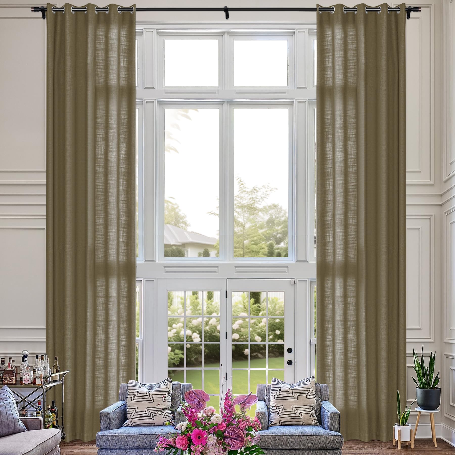 Extra Long Linen Room Darkening Curtains Set