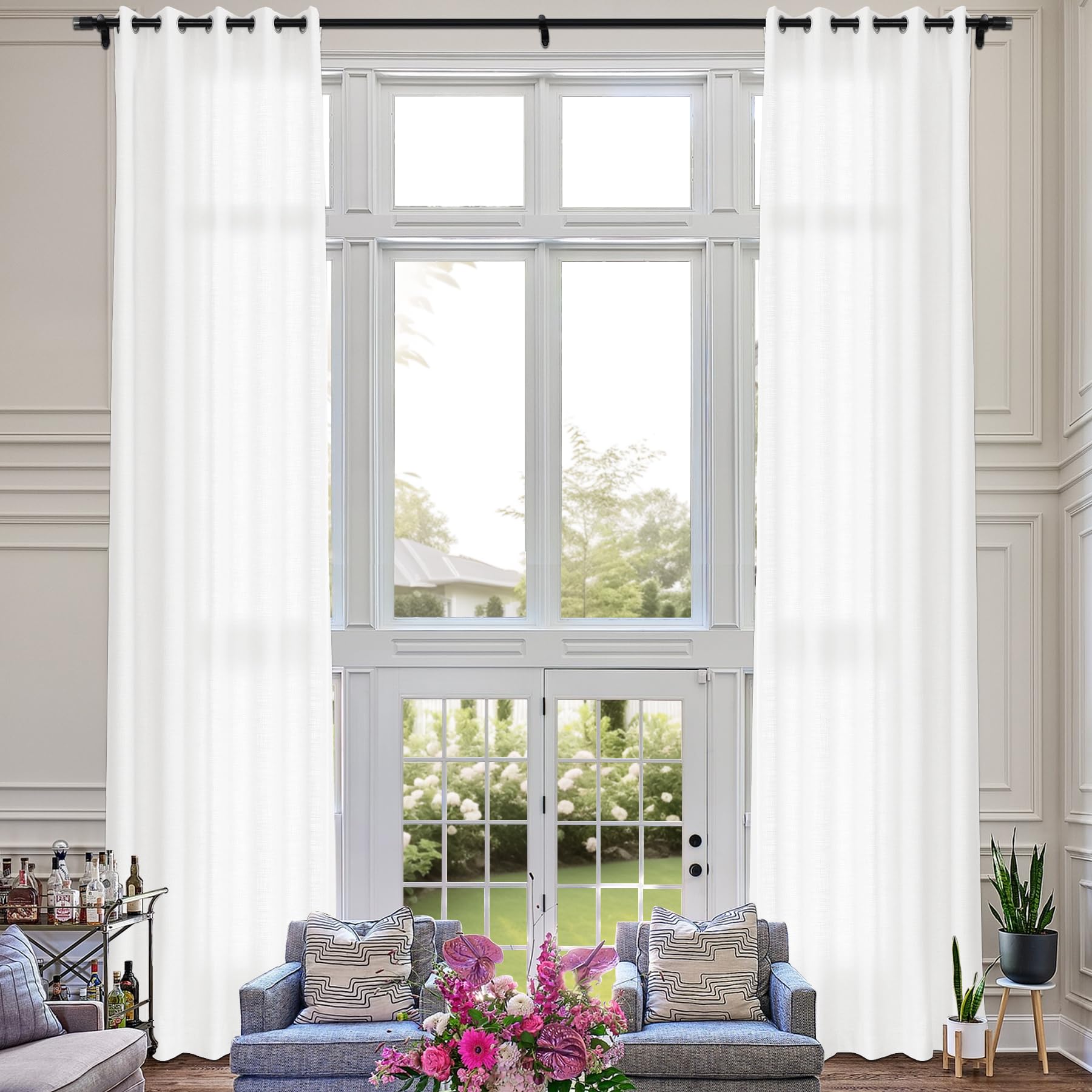 Extra Long Linen Room Darkening Curtains Set