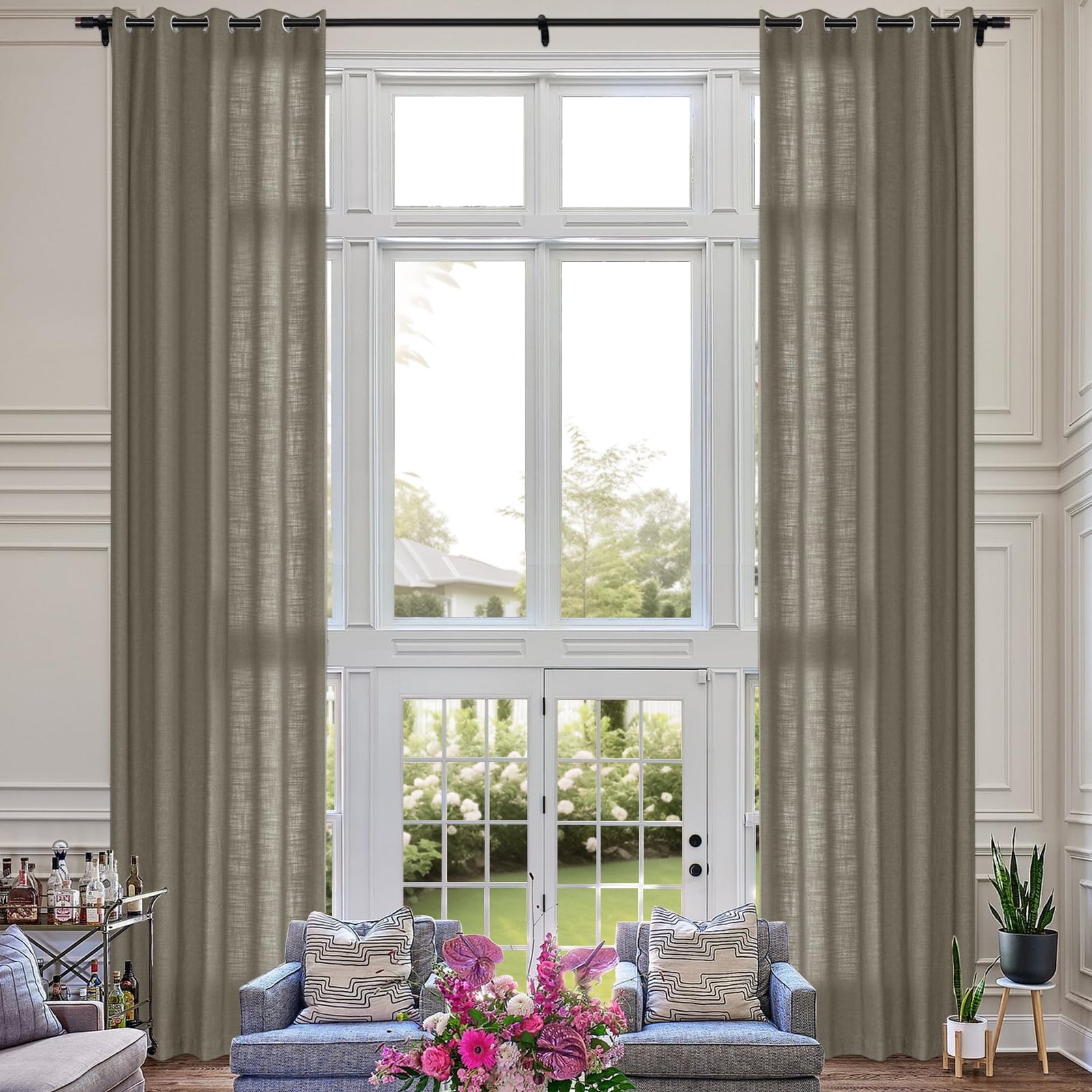 Extra Long Linen Room Darkening Curtains Set