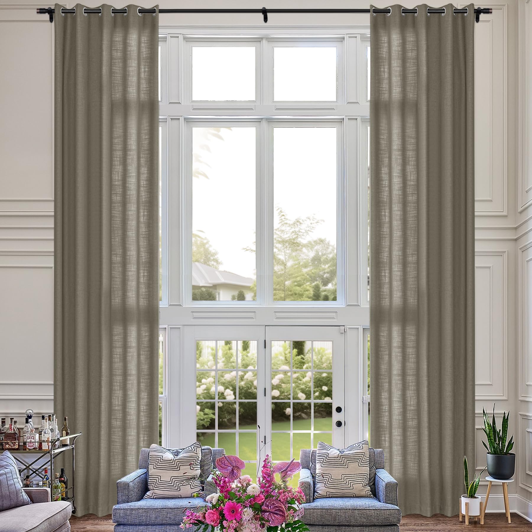 Extra Long Linen Room Darkening Curtains Set