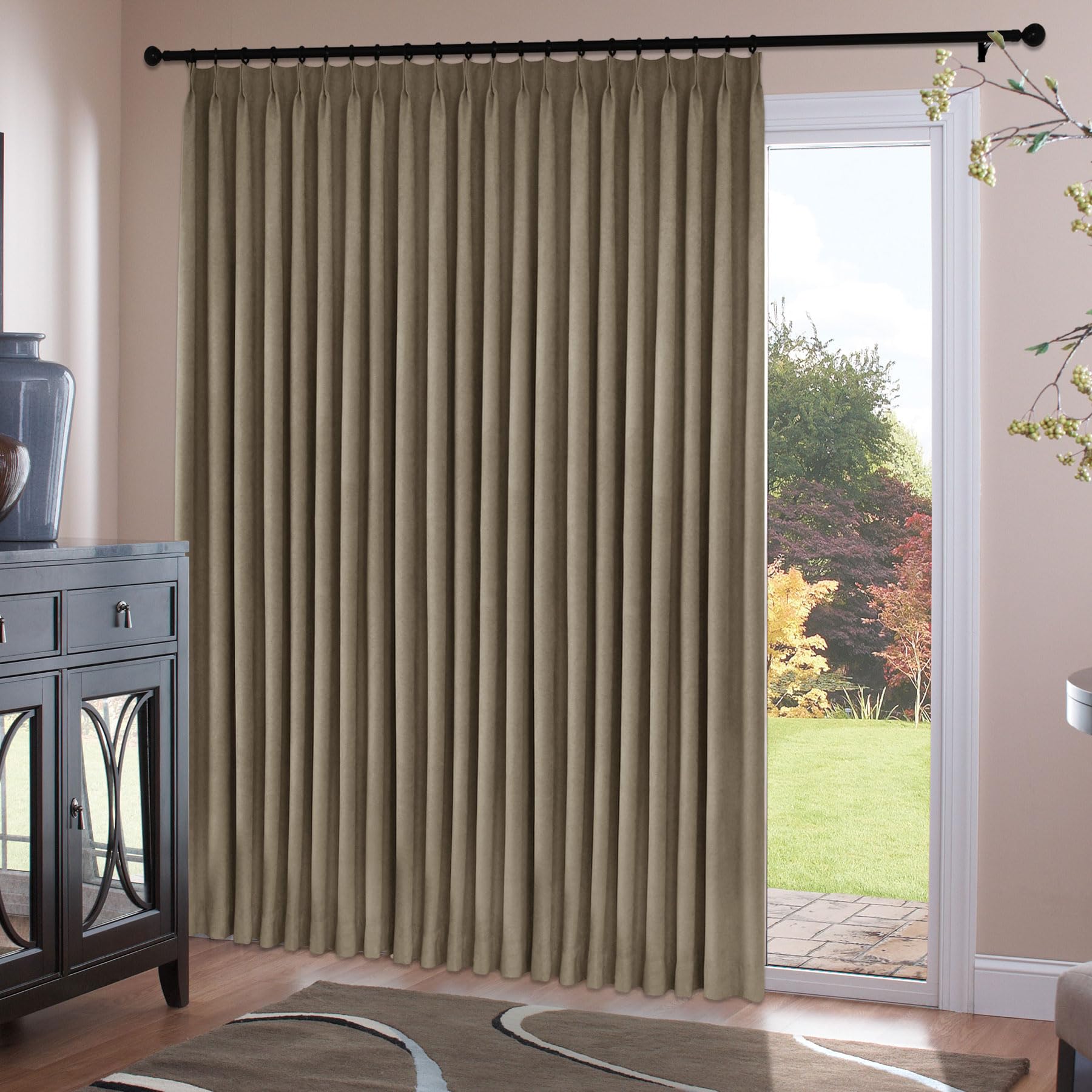 Chenille Pinch Pleated Blackout Curtains Set