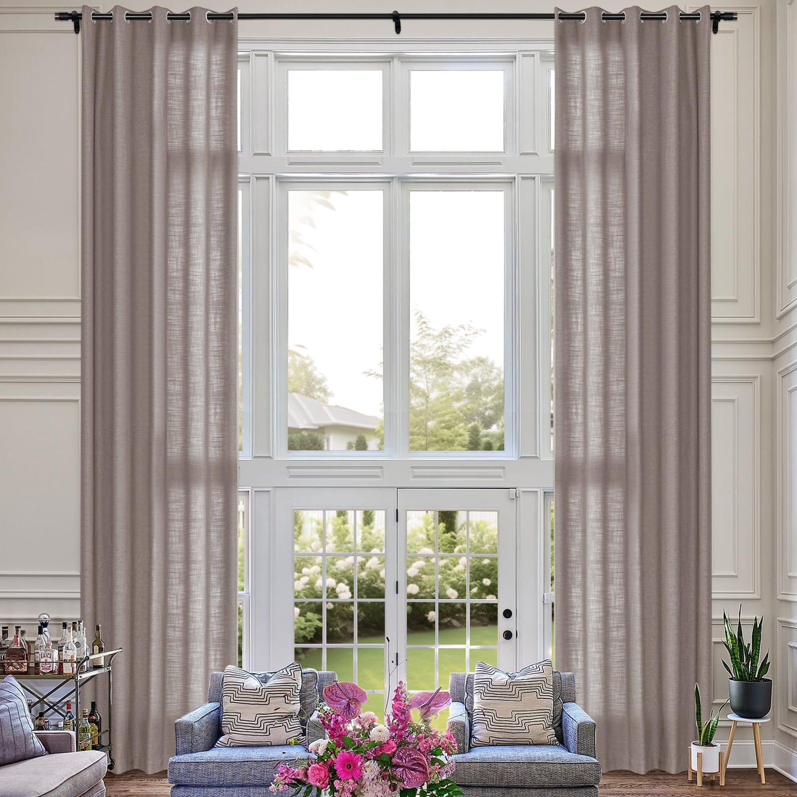 Extra Long Linen Room Darkening Curtains Set