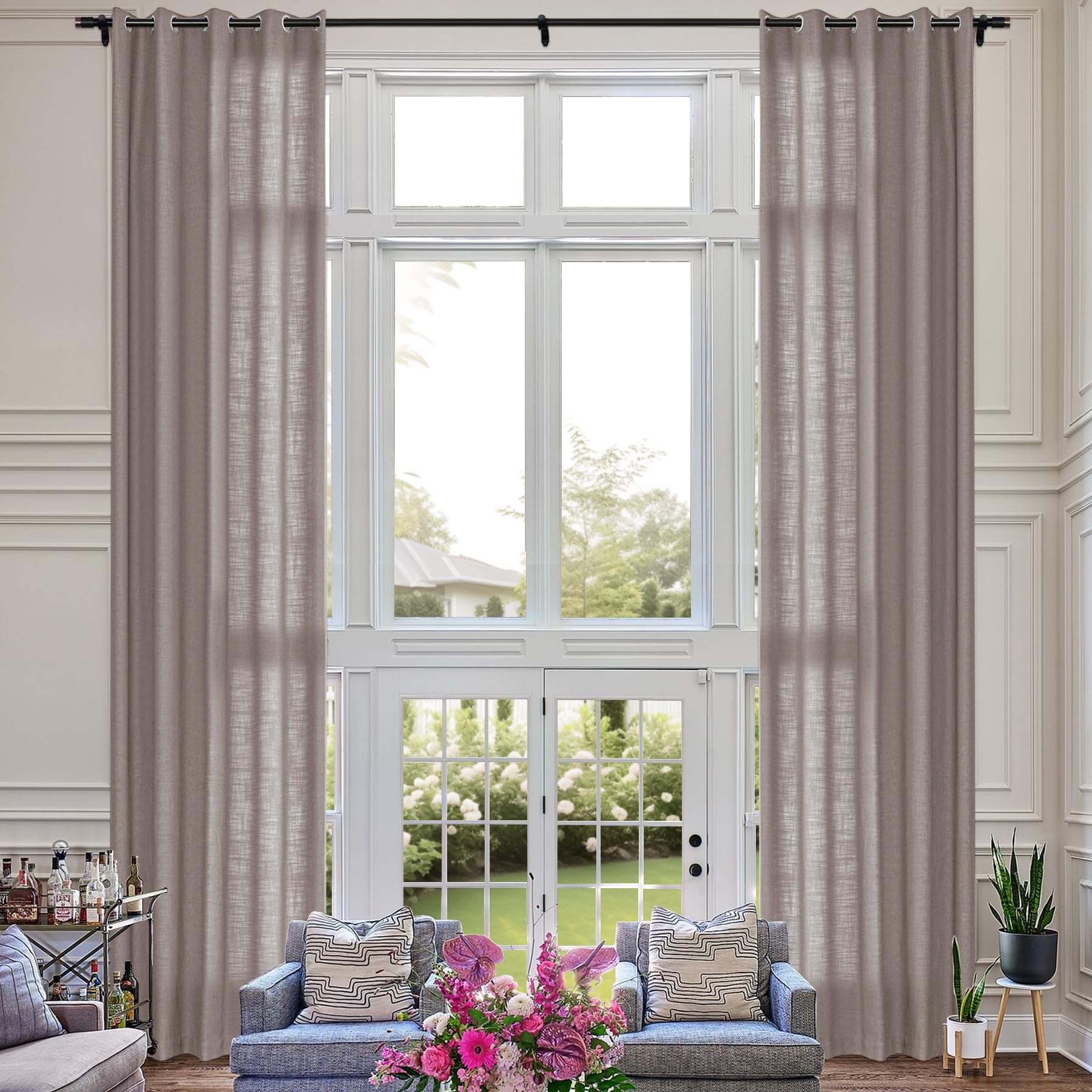Extra Long Linen Room Darkening Curtains Set