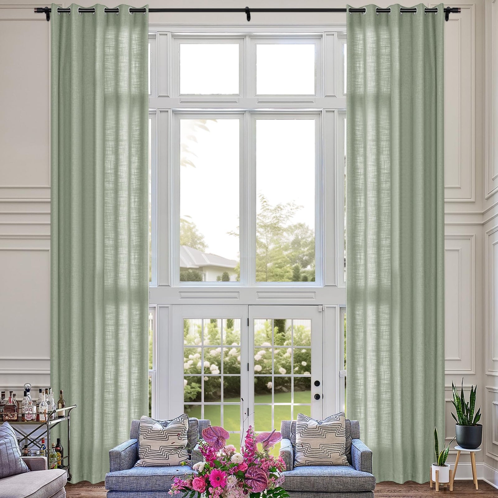 Extra Long Linen Room Darkening Curtains Set
