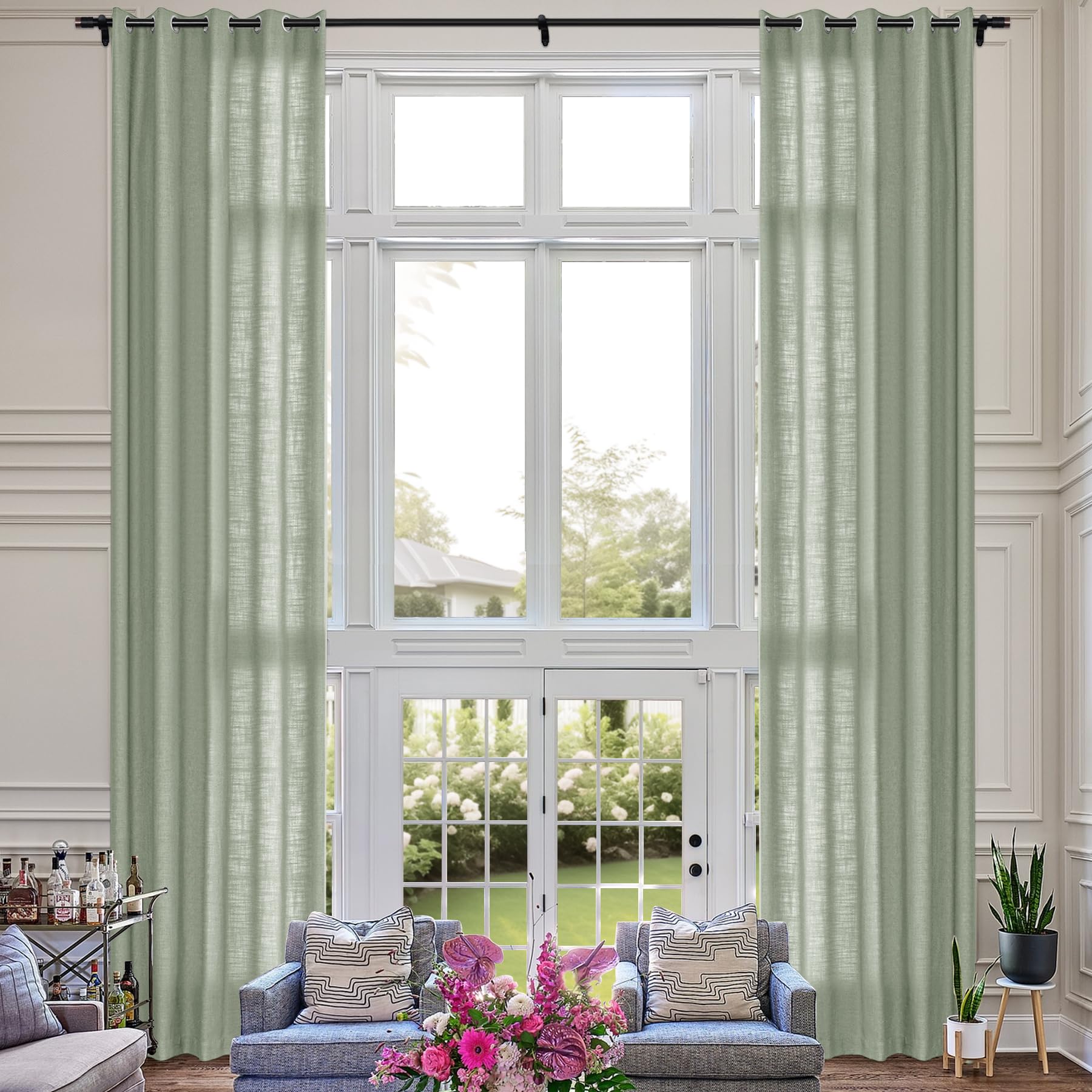 Extra Long Linen Room Darkening Curtains Set