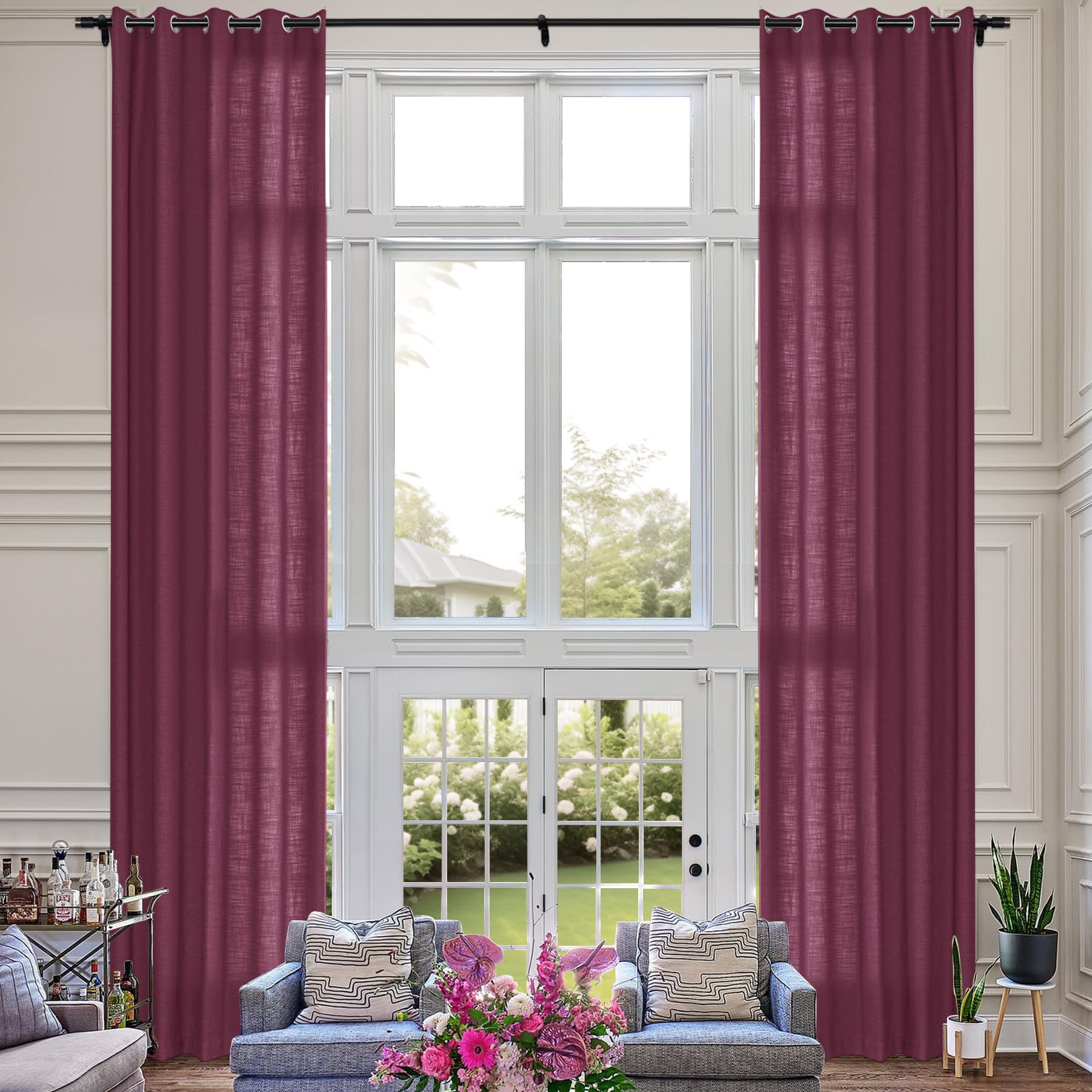 Extra Long Linen Room Darkening Curtains Set