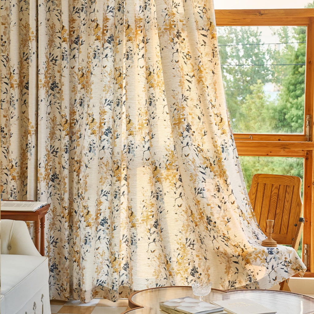 Floral Linen Blend Blackout Curtain Panel