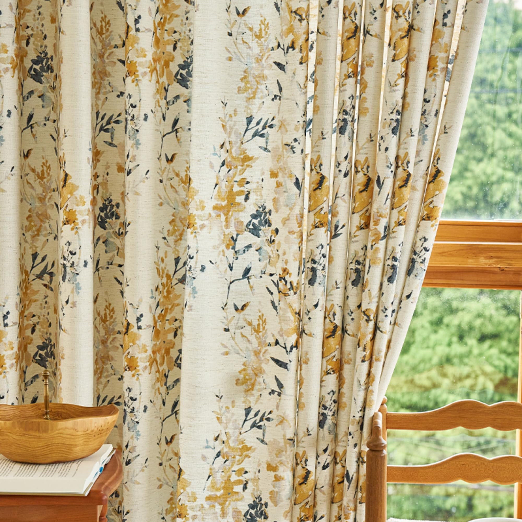 Floral Linen Blend Blackout Curtain Panel