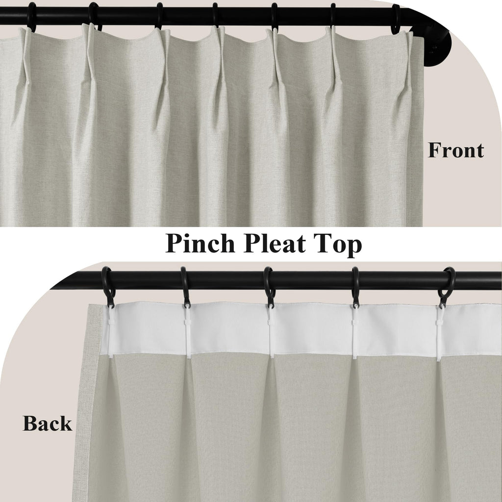 Pinch Pleated Linen Blackout Sliding Door Curtains Set