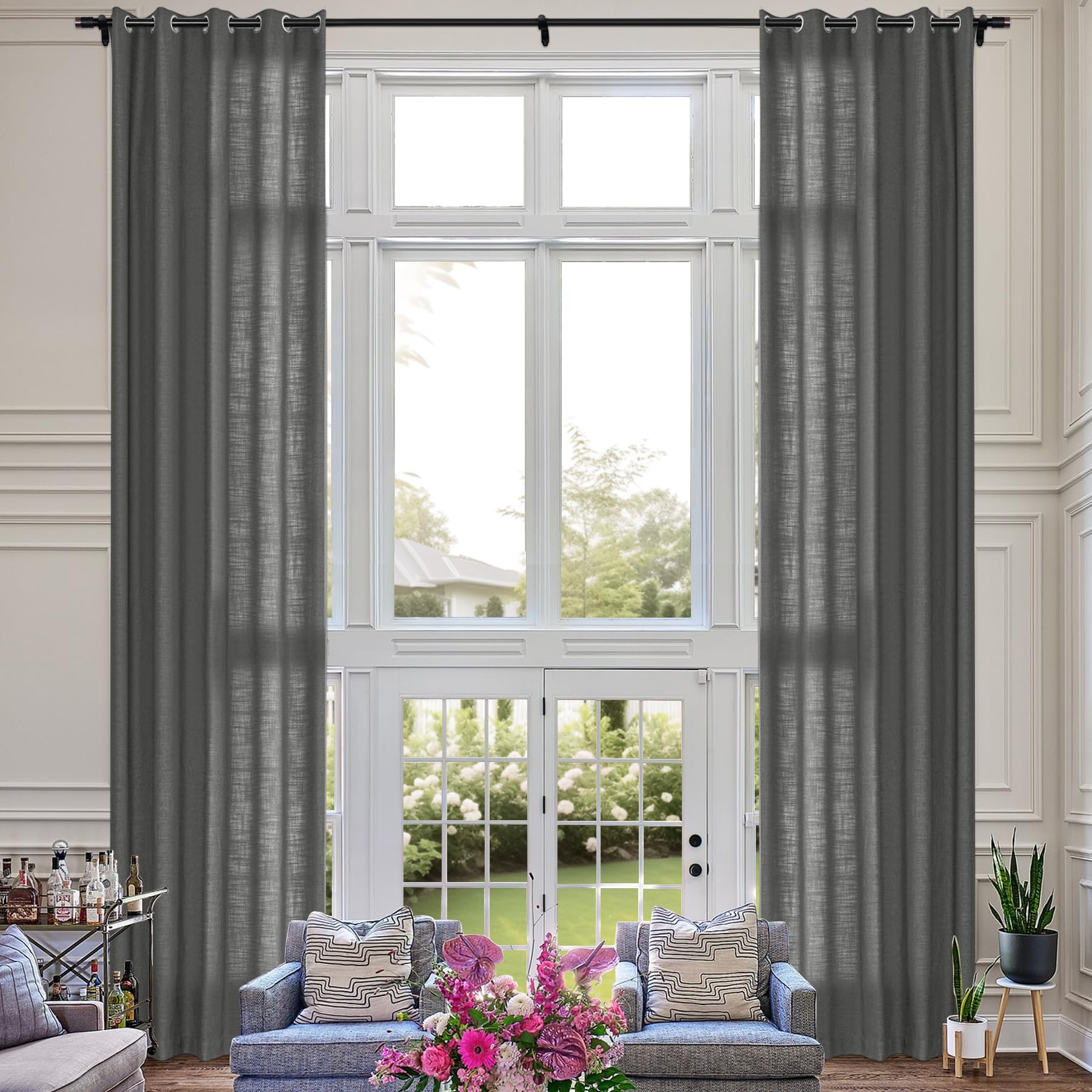 Extra Long Linen Room Darkening Curtains Set