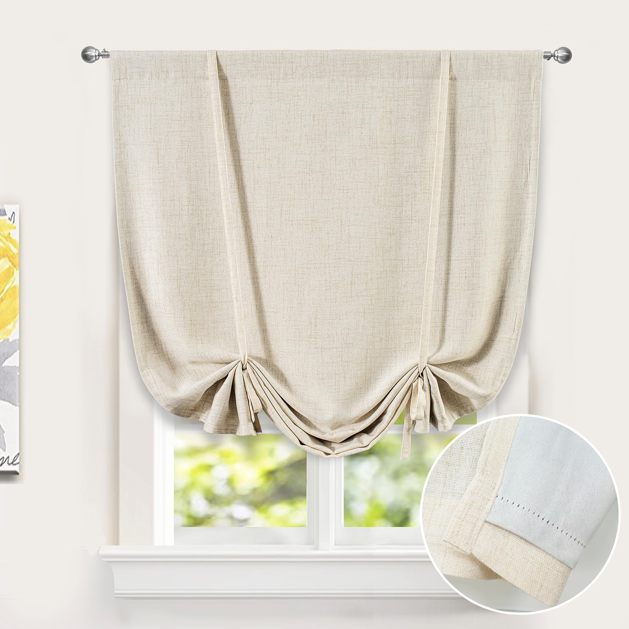 Double Layer Linen Blackout Tie-Up Curtain