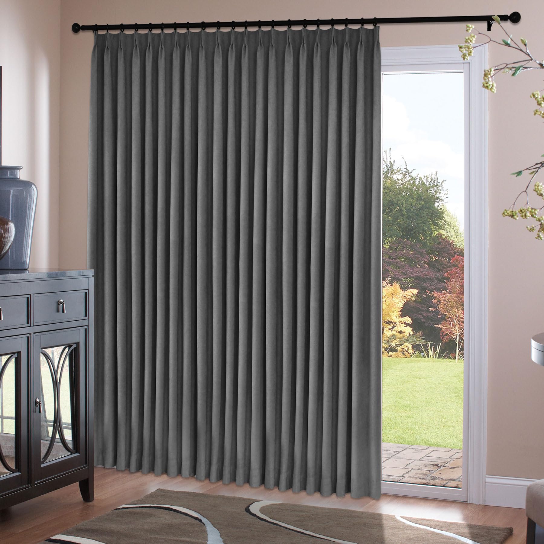 Chenille Pinch Pleated Blackout Curtains Set